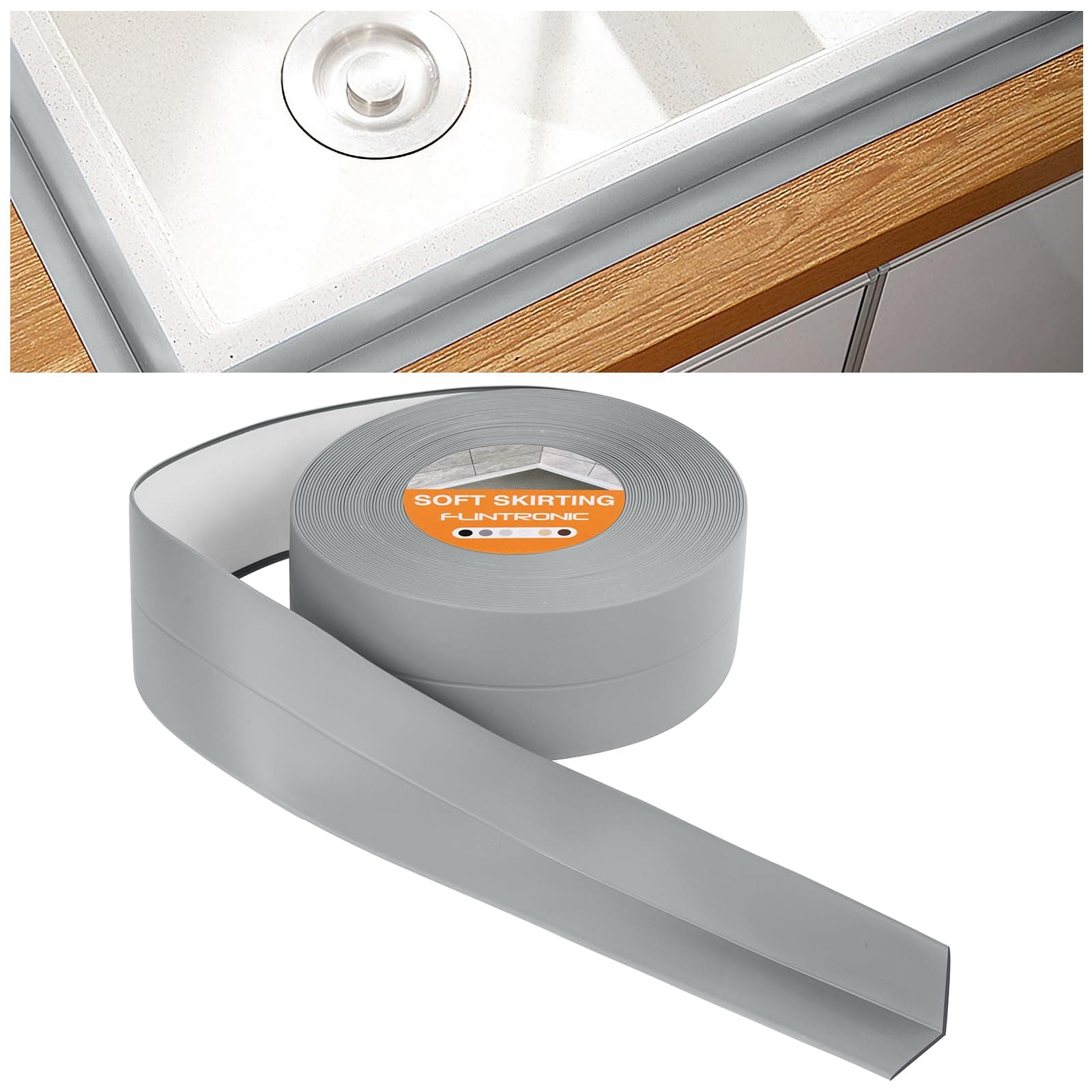 Flintronic Weichsockelleiste, 19 x 19mm 4.5m Weichsockelleiste Selbstklebend für Küche und Badezimmer, Selbstklebende Abschlussleiste aus PVC, Flexible Knickleiste - Fugendichtungsband