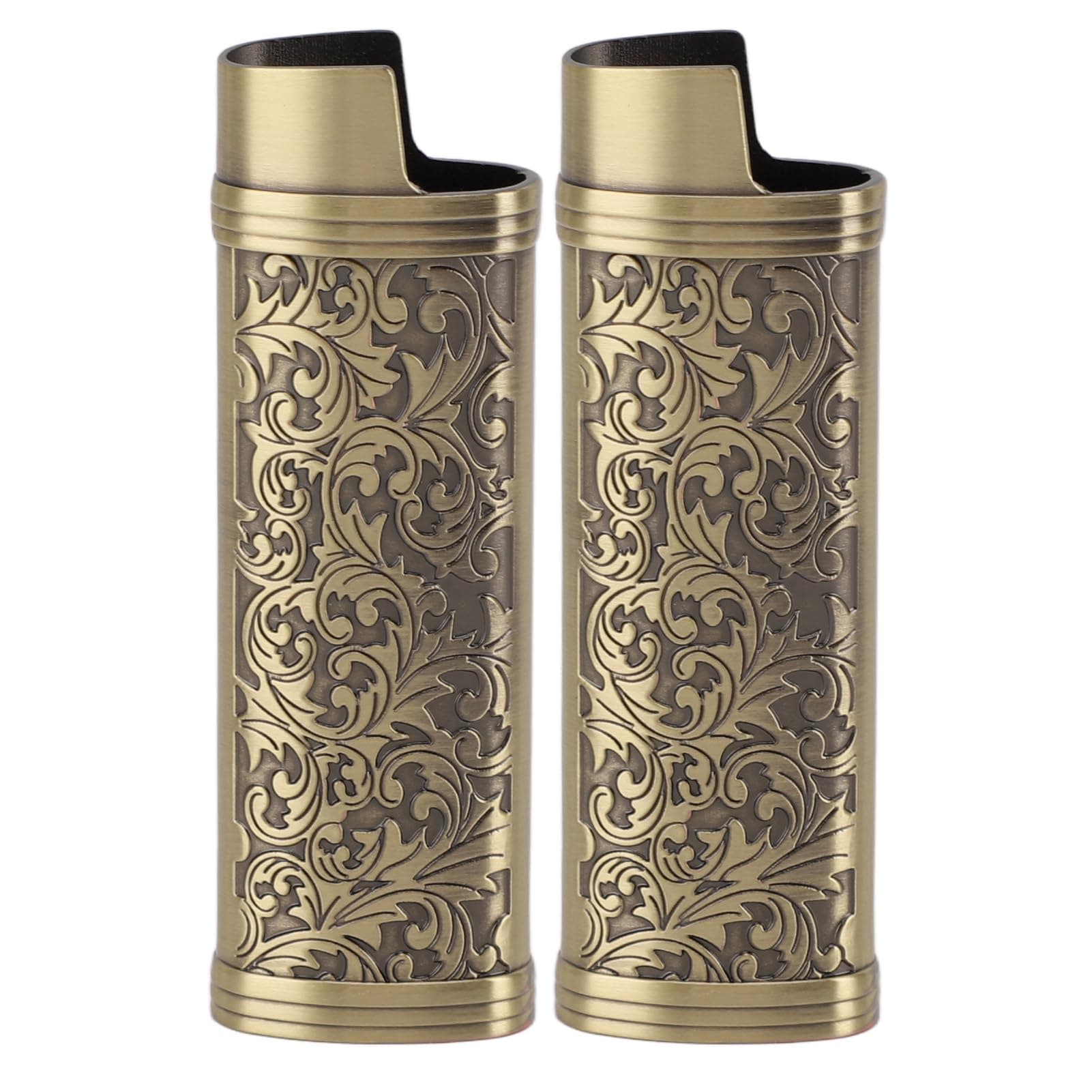 2pcs Zinc Alloy Lighter Case Cover, Vintage Floral Stamped Protective Sleeve for Lighters (Light Gold/Silver/Grey/Bronze)
