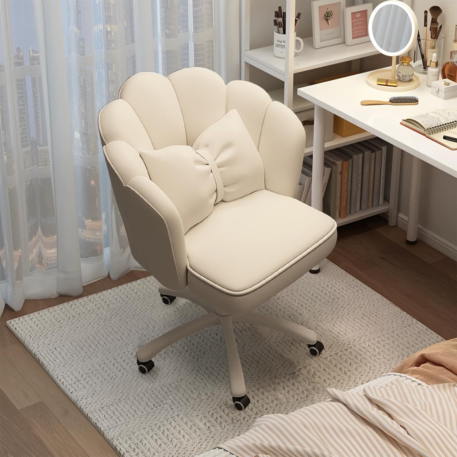 HDHNBA Office Chair, Velvet Office Desk Chair, Computer Chair can be Swiveled and Height Adjusted, Office Chair Suitable for Home and Office,White