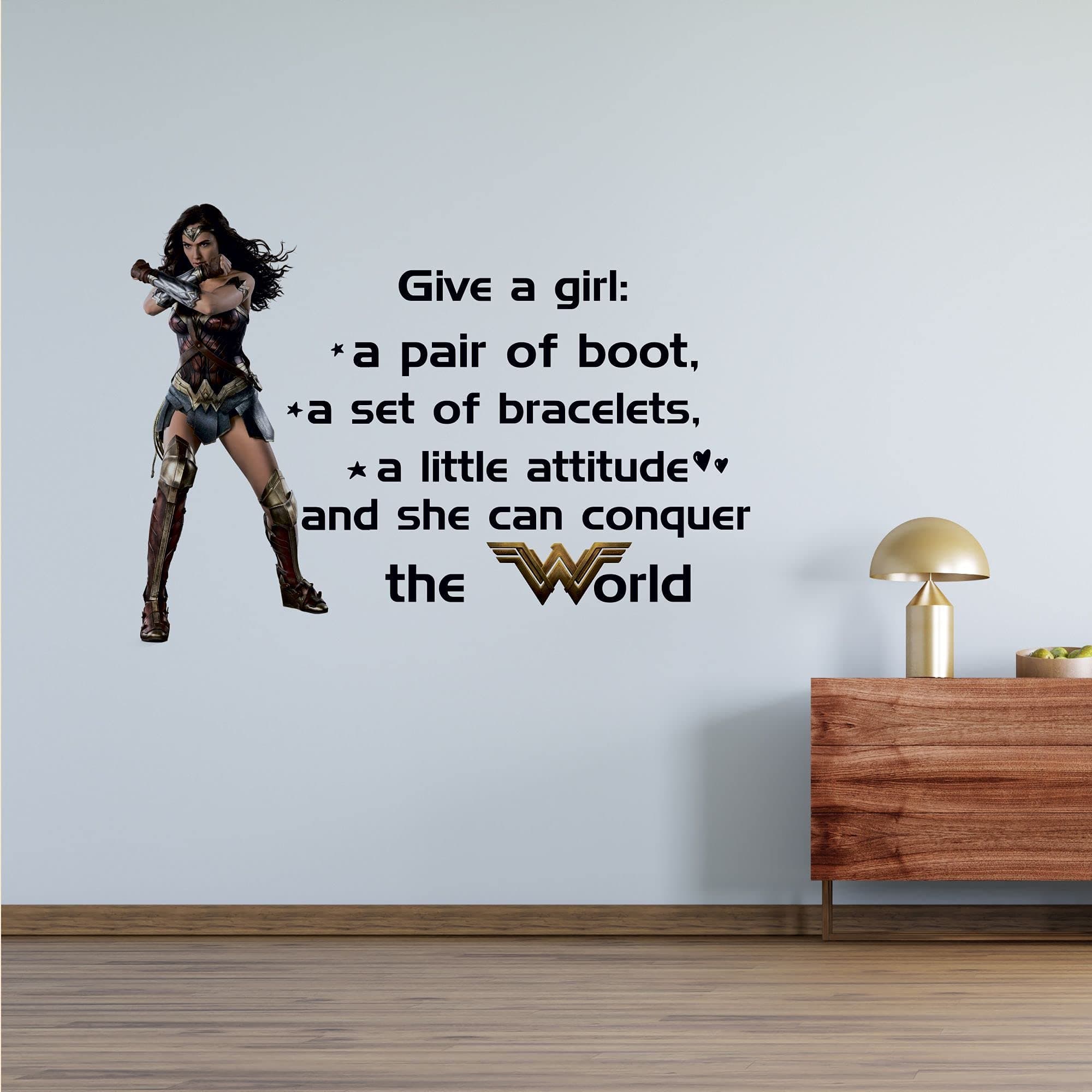 Vinyl Wall Decal: What Girls Need to Conquer The World Quotes | 14" x 20" Gal Gadot Girls Kids Bedroom Home Sticker Décor