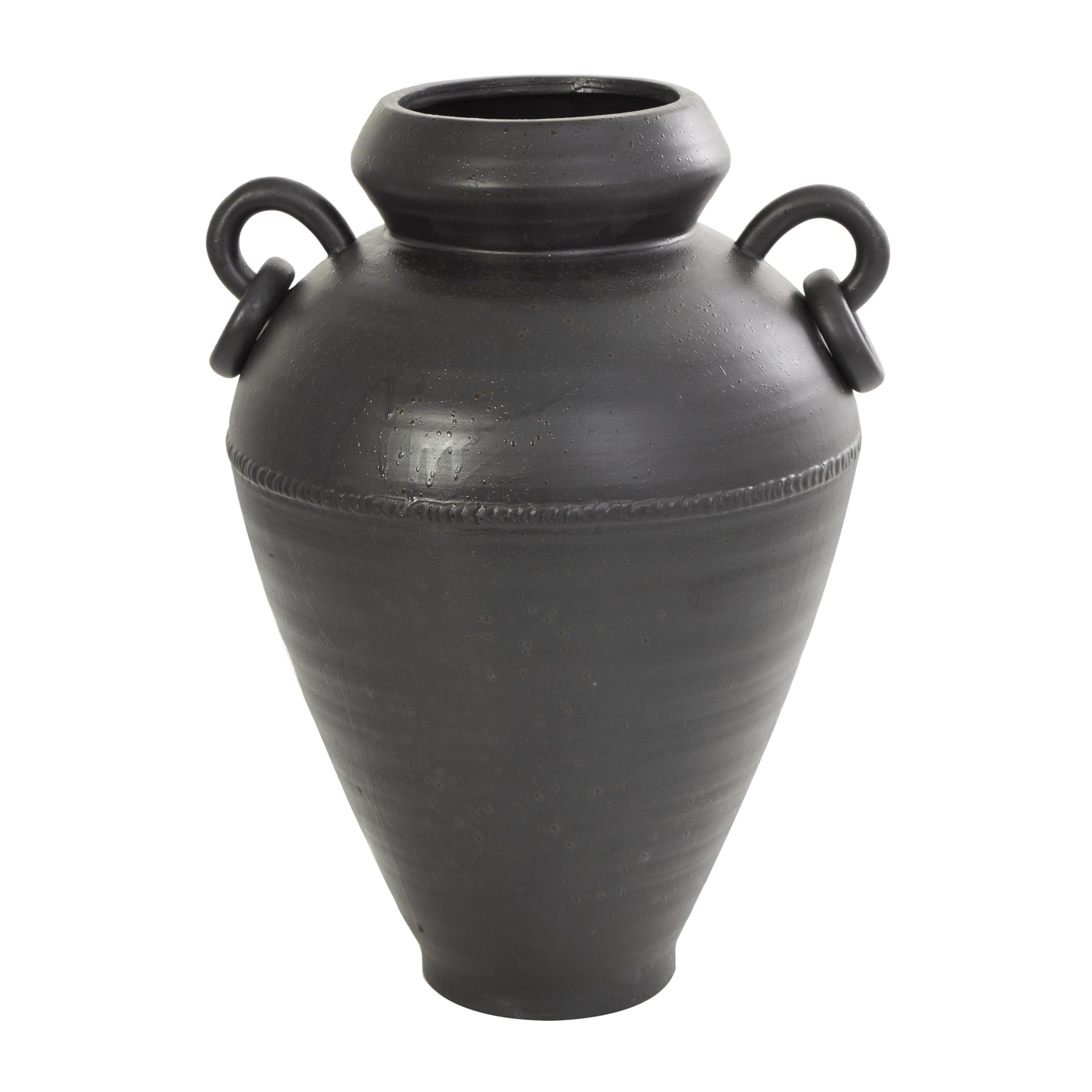 Deco 79 Ceramic Decorative Vase Amphora Centerpiece Vase with Speckled Texture and Ring Handles, Flower Vase for Home Decoration 10" x 11" x 15", Black