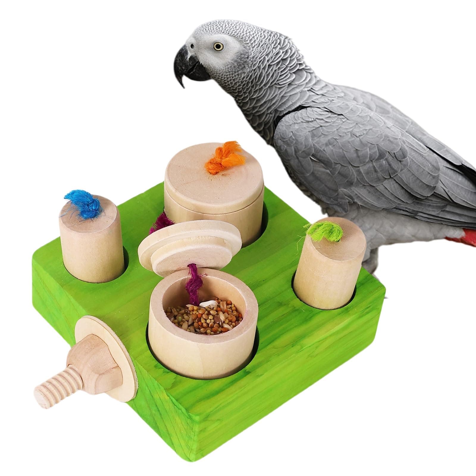 YOOSO WING Birdie Puzzle Feeder - Interactive Foraging Toy for Parrots, Parakeets, Cockatiels, Conures | Mental Enrichment & Stimulation Game to Prevent Boredom (Green)