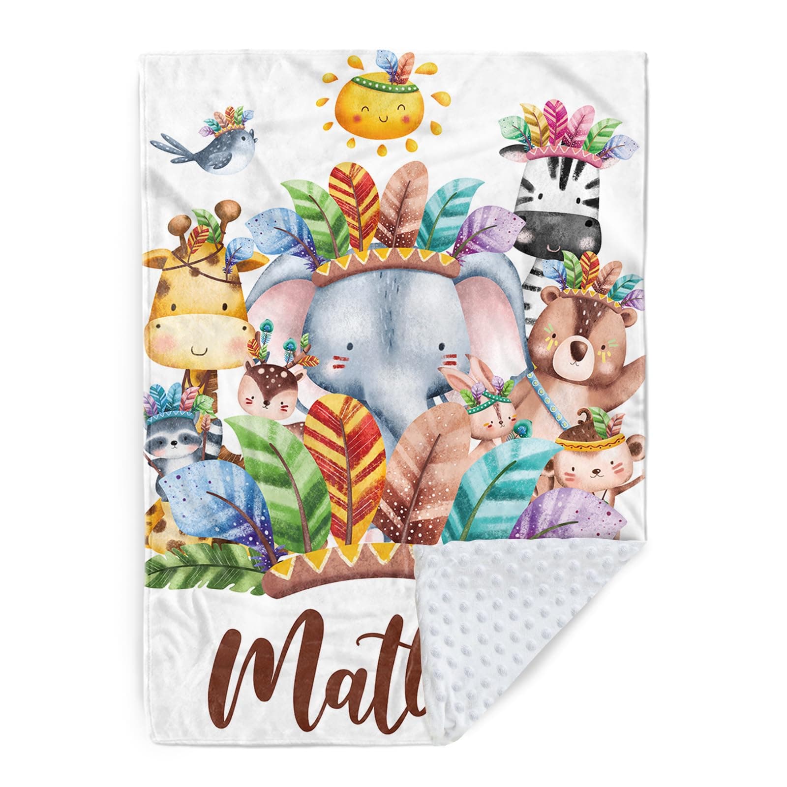 Hatchaa Personalized Baby Blanket with Name, Custom Name Jungle Animals Blanket for Boy Girl Newborn Toddler Mom, Bed Throw Blanket Swaddle Customized Gifts for Baby Shower Birthday Christmas(47"x60)