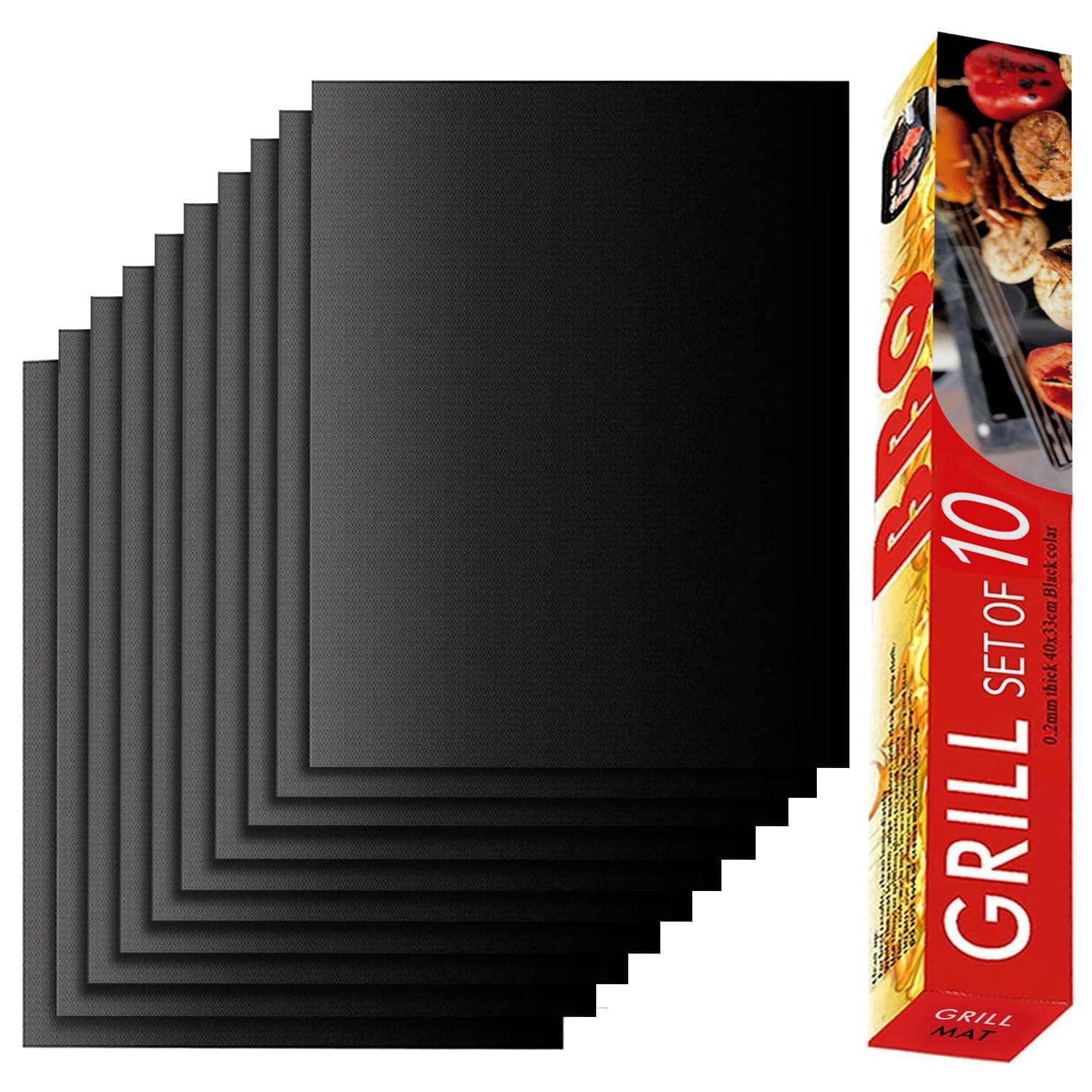 Renook Set of 10 Non-Stick Grill Mats for Gas Grill, 15.75 x 13 Inch