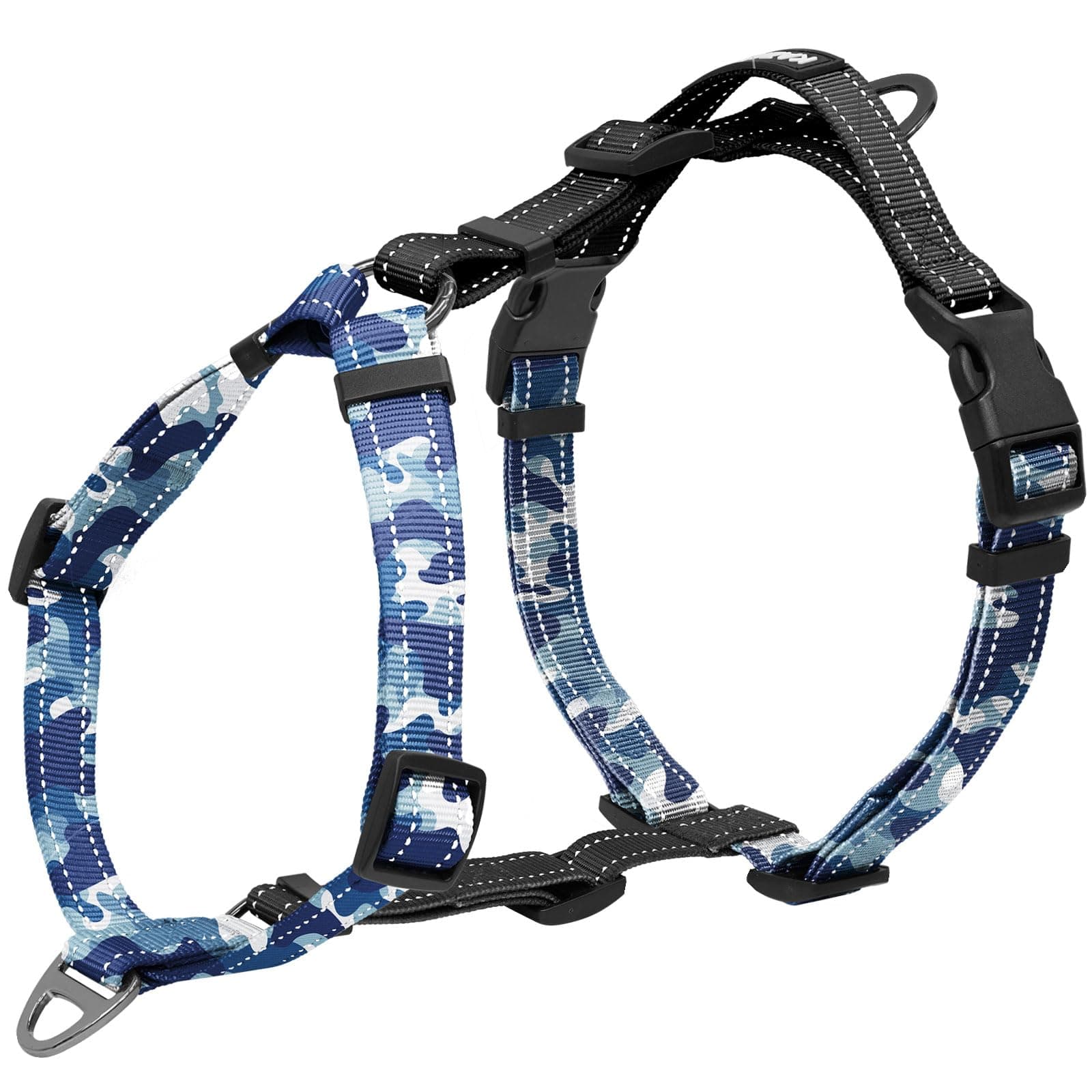 Dog Harness,Adjustable No Pull Dog Harness,Y-Shaped Design,Buckle-Neck Balance Harness with Reflective, Ideal for Dog Training Hiking, Easy Walk Harness,Durable High-Tensile Nylon Blue Camo-S