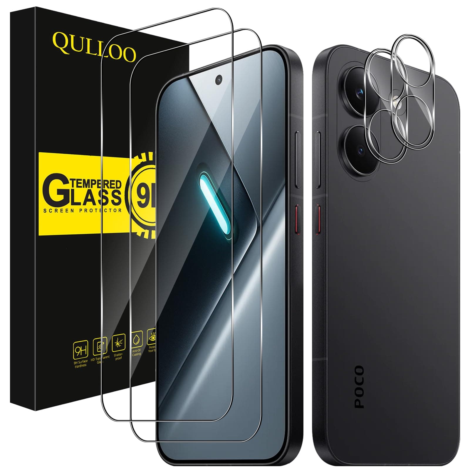 QULLOO Screen Protector for Xiaomi POCO X8 Pro, [2+2 Pack] Tempered Glass & Camera Lens Protector, HD Anti-Scratch Easy Installation Protective Glass Film