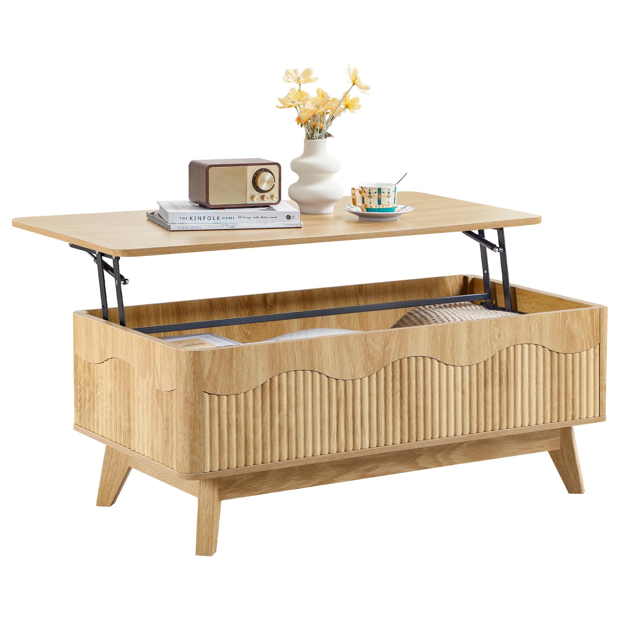 BERRYMERRY 40" Natural Lift Top Coffee Table with Hidden Storage