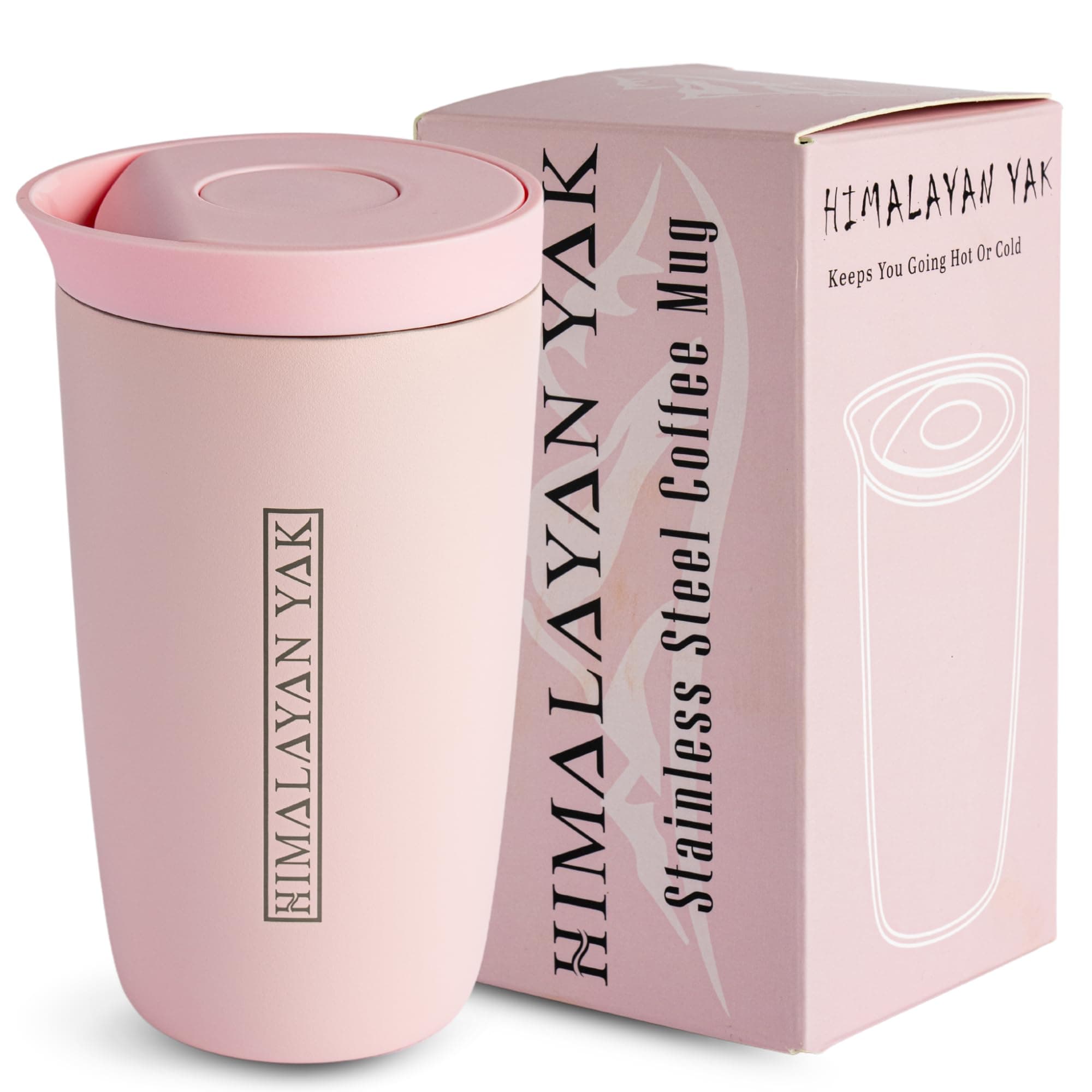 HIMALAYAN YAK Insulated Coffee Mug – 350ML Stainless Steel Travel Tumbler, Leakproof, Double-Wall Thermal Cup for Hot & Cold Drinks (Pink)