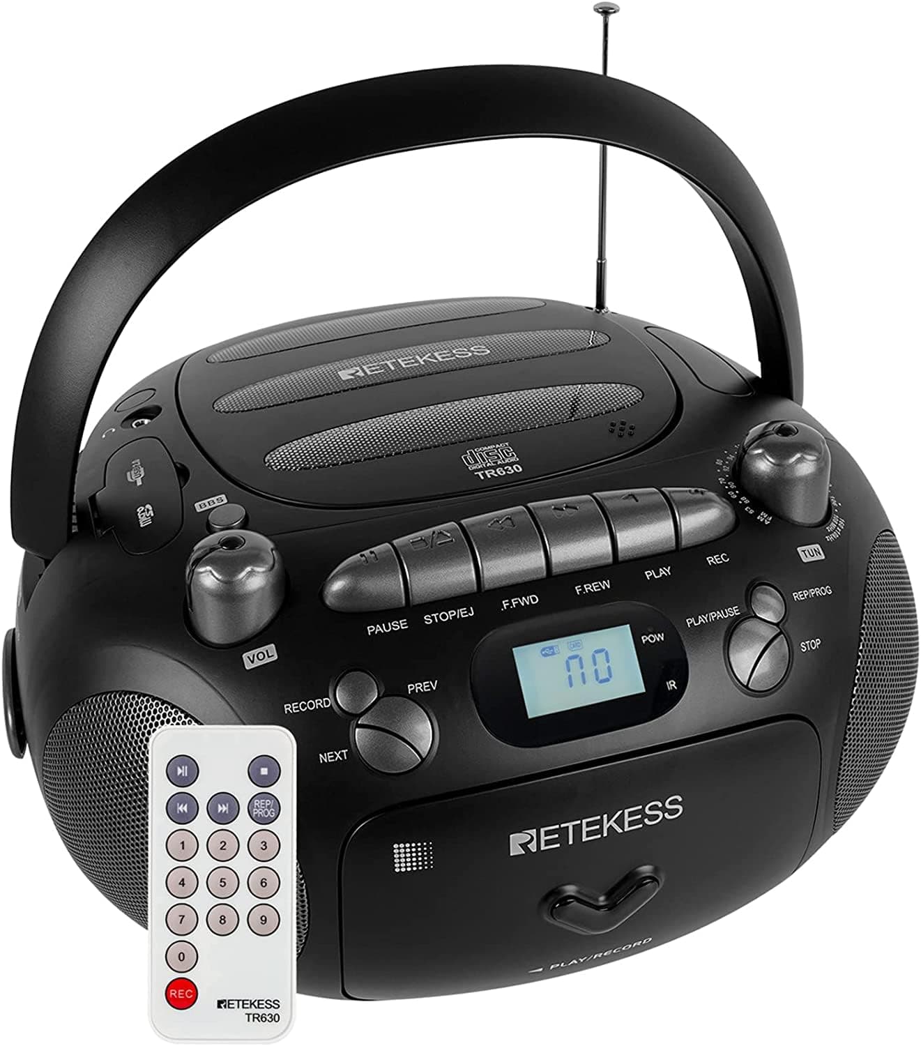 Retekess TR630 Portable CD and Cassette Player, AM FM Radio Boombox（Black）