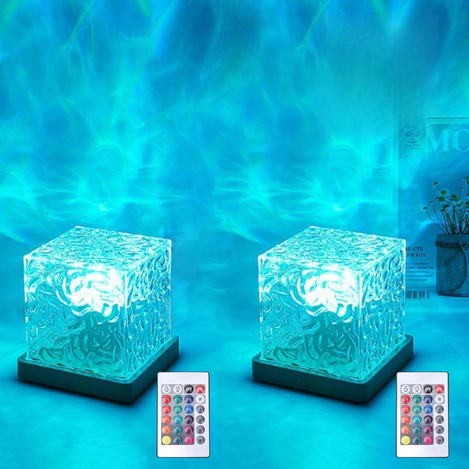 Growalleter Ocean Wave Projection Lamp, 16 Color RGB Mood Light with Remote Control & 3D Water Ripple Effect, Night Light for Kids Room, Meditation, Yoga, Home Decor, Bedroom(Plug-2pc)