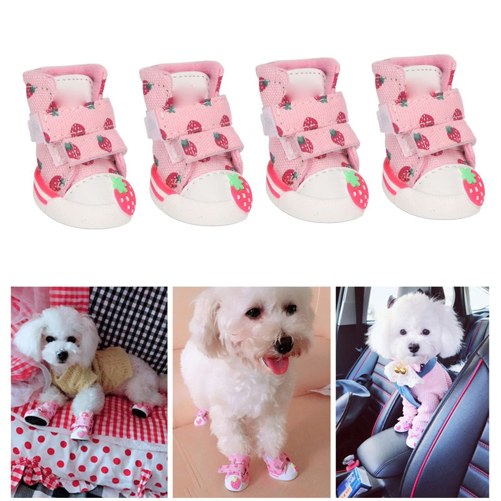 Gonetre Dog Boots Dog Shoes Breathable Canvas Slip Cute Strawberry Boots for Small Dogs Teddy Bichon Pomeranian (Type 4)