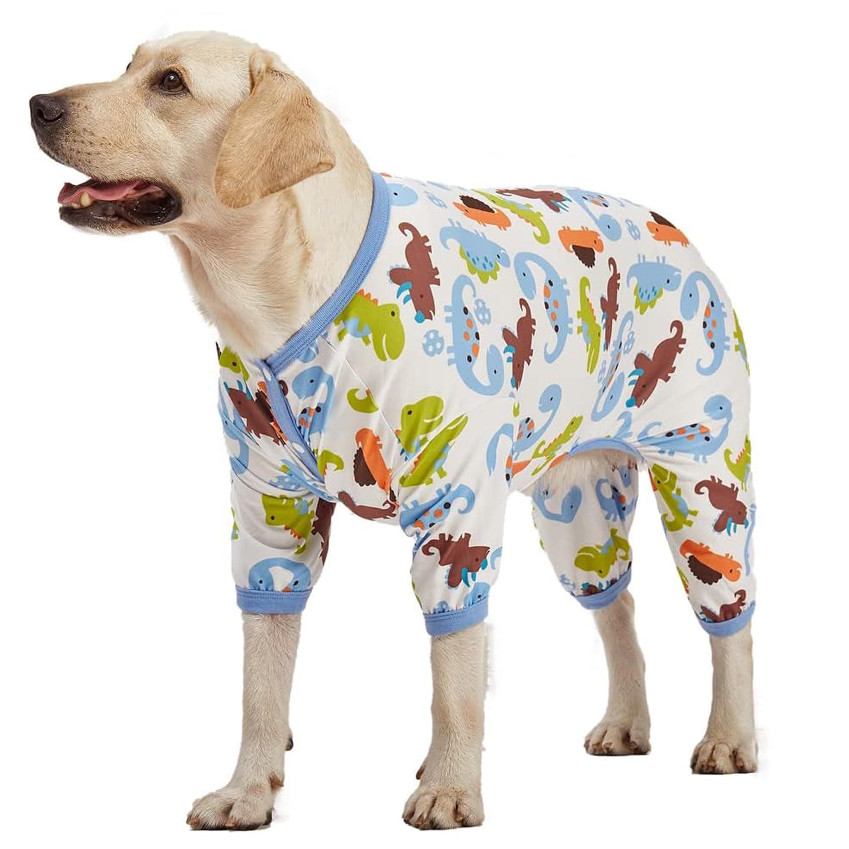 LovinPet Large Dog Pajamas, Dinosaur Print Style/UV Protection/Post Surgery/Anxiety Relief, Light Weight Big Dog Pullover/Dog Clothe/Dog Onesie/Dog Shirt Full Coverage Pitbull Types PJS/XL