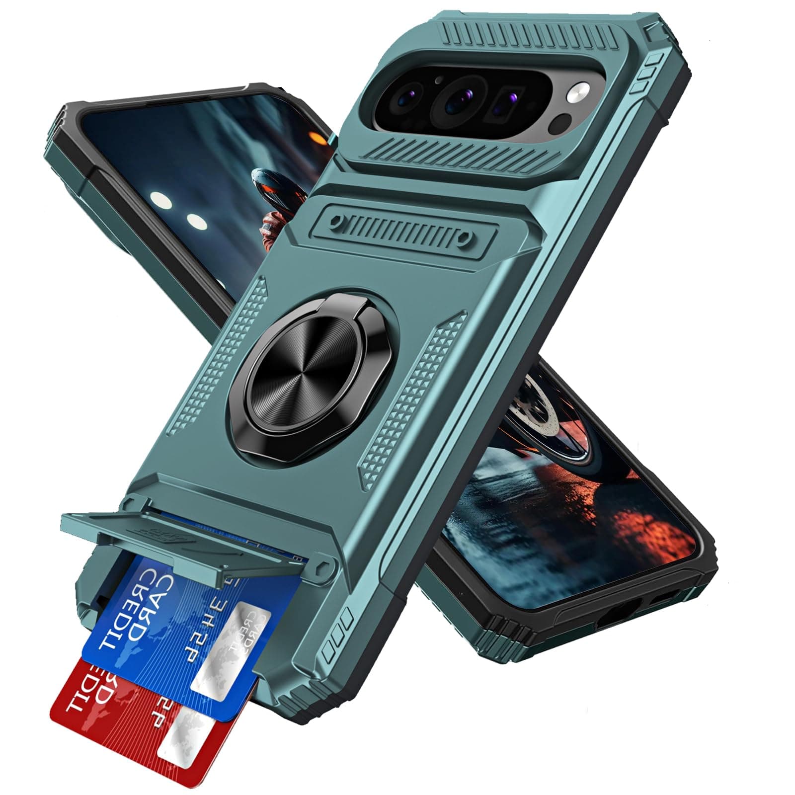 LEMAXELERS for Google Pixel 9 Pro XL Case with 2 Card Slot -Green RJ