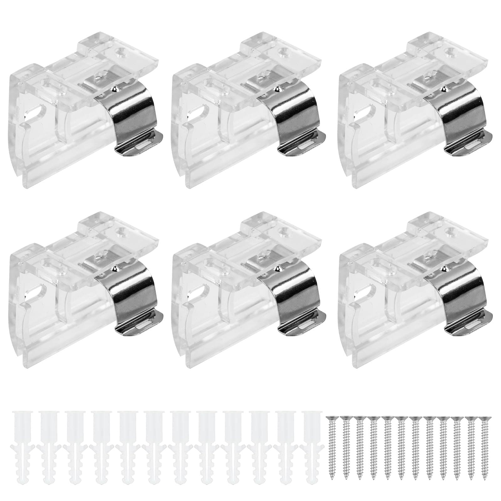 Binxus 6 Pcs Mounting Bracket with Metal Clip, Mini Blind Brackets for 1" (25mm) PVC Cordless Honeycomb & Pleated Shades Cordless Blinds Headrail Holder Clip, with Screws (6)