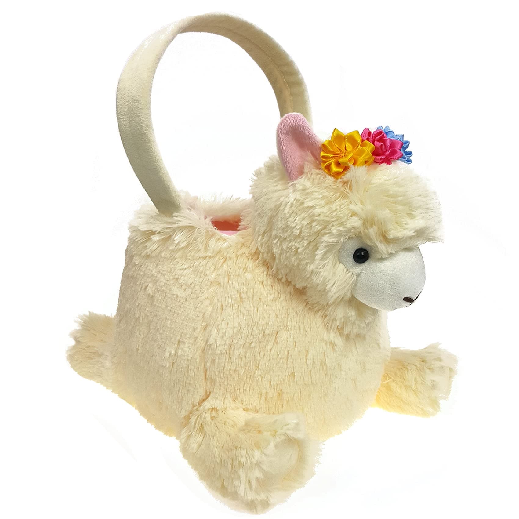 DearSun Child Unisex Plush Easter Alpaca Basket Easter Egg Hunt Basket Plush Alpaca Bag Easter Basket For Kids (Plush Alpaca) No Customization Alpaca-Plush