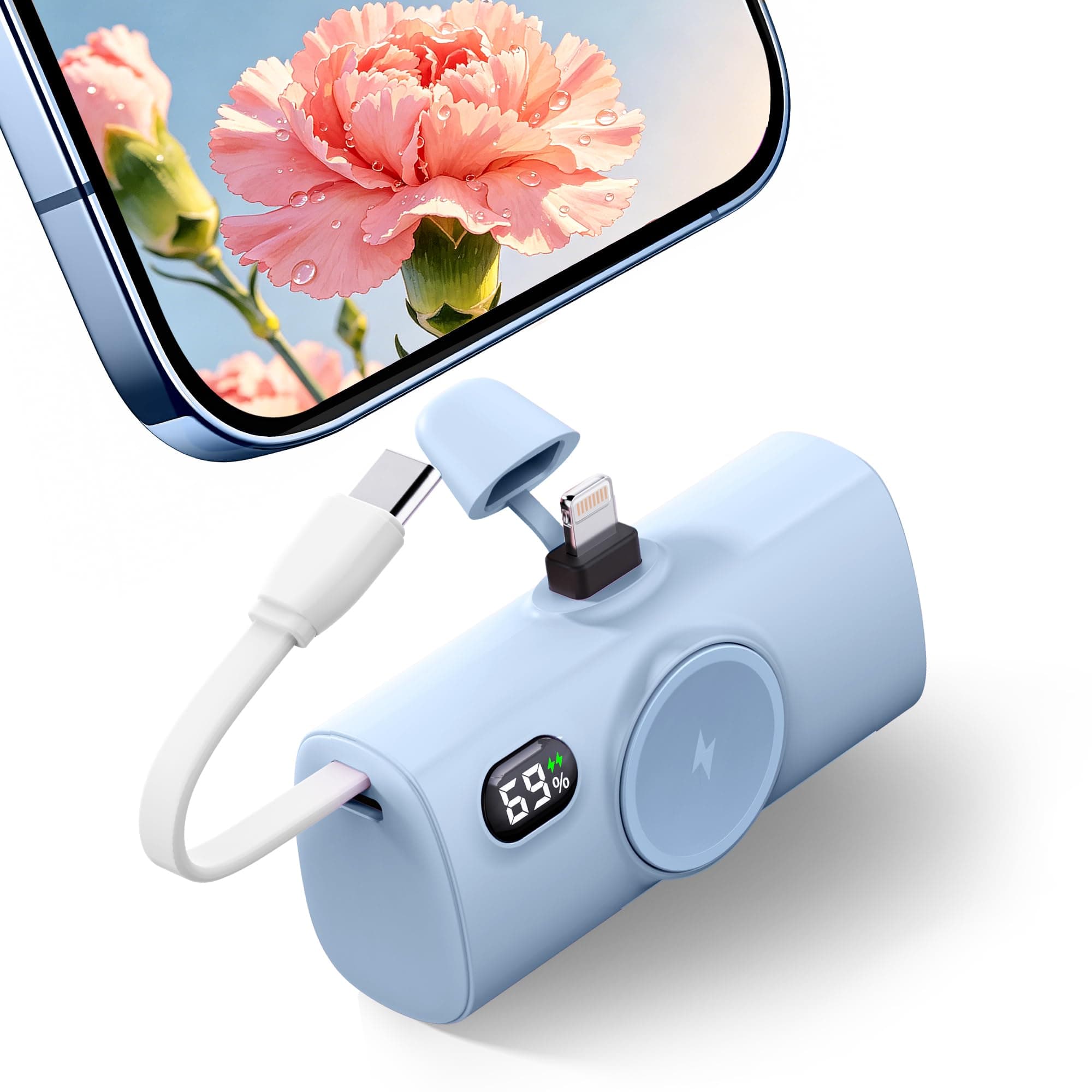 L.LYFOVR Little Power Bank 5000mah with USB C Cable Compatible with iPhone-Blue