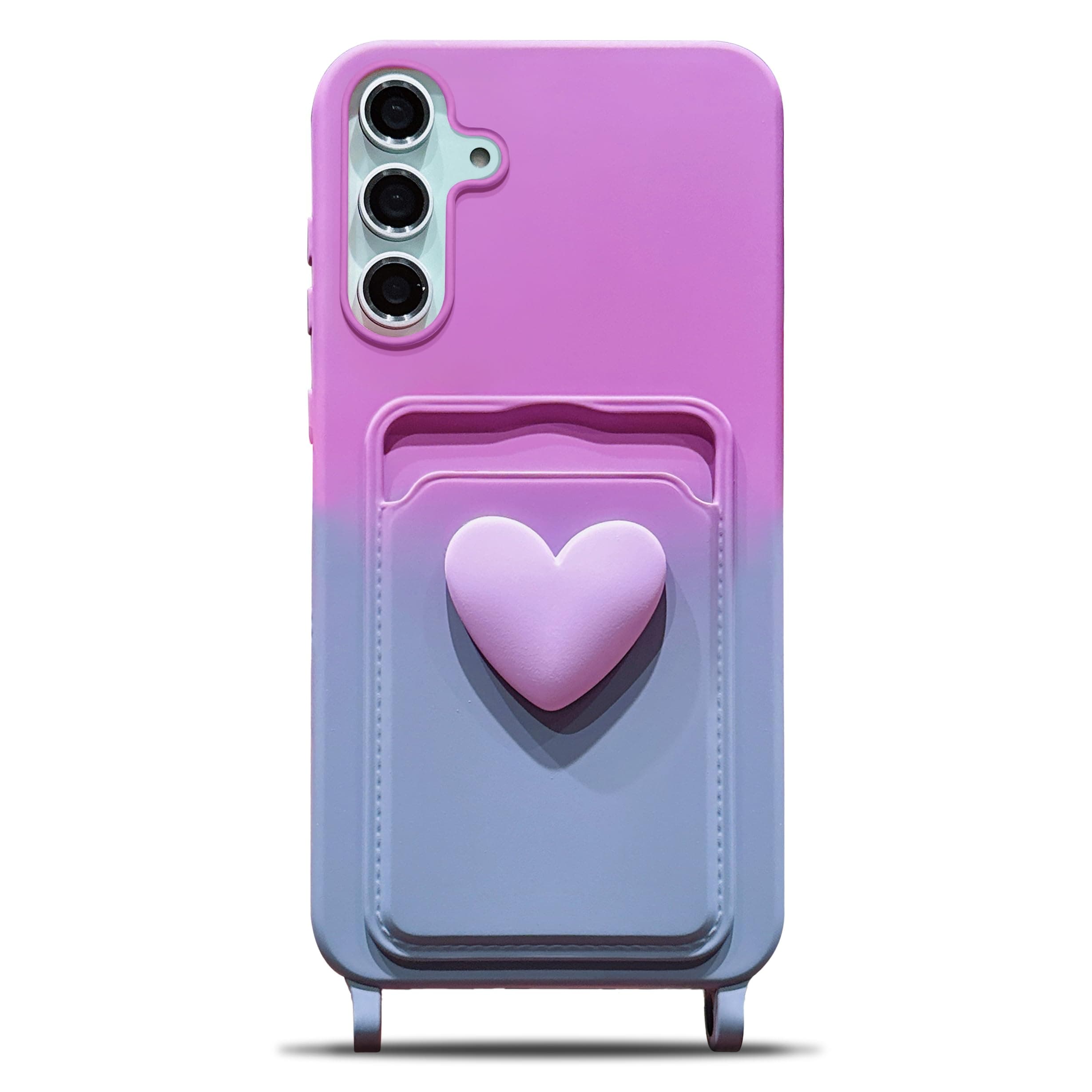 LYQZDT for Samsung Galaxy A16 Case 6.7" Cute Kawaii 3D Heart Card Slot Holder Wallet Pocket Gradient Color Shockproof Protective Bumper Soft Silicone Phone Cover (Purple Gray)