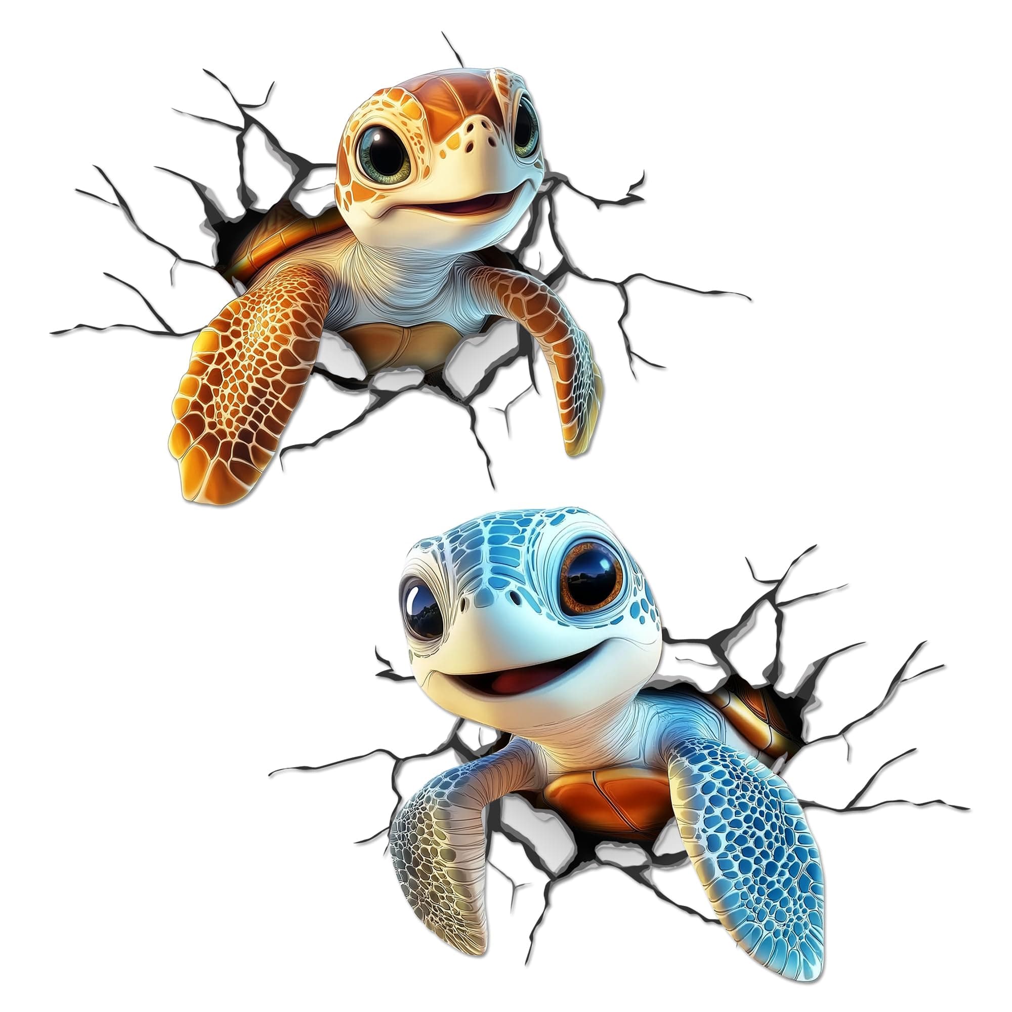 WICVIC 2 Pcs Peeking Sea Turtle Stickers 3D Large Marine Life Vinyl Decals Cute 7 Inch Ocean Animal Cartoon Sticker Car Bumper Tumbler Laptop Bathroom Kitchen Cabinet Gifts for Teens Women