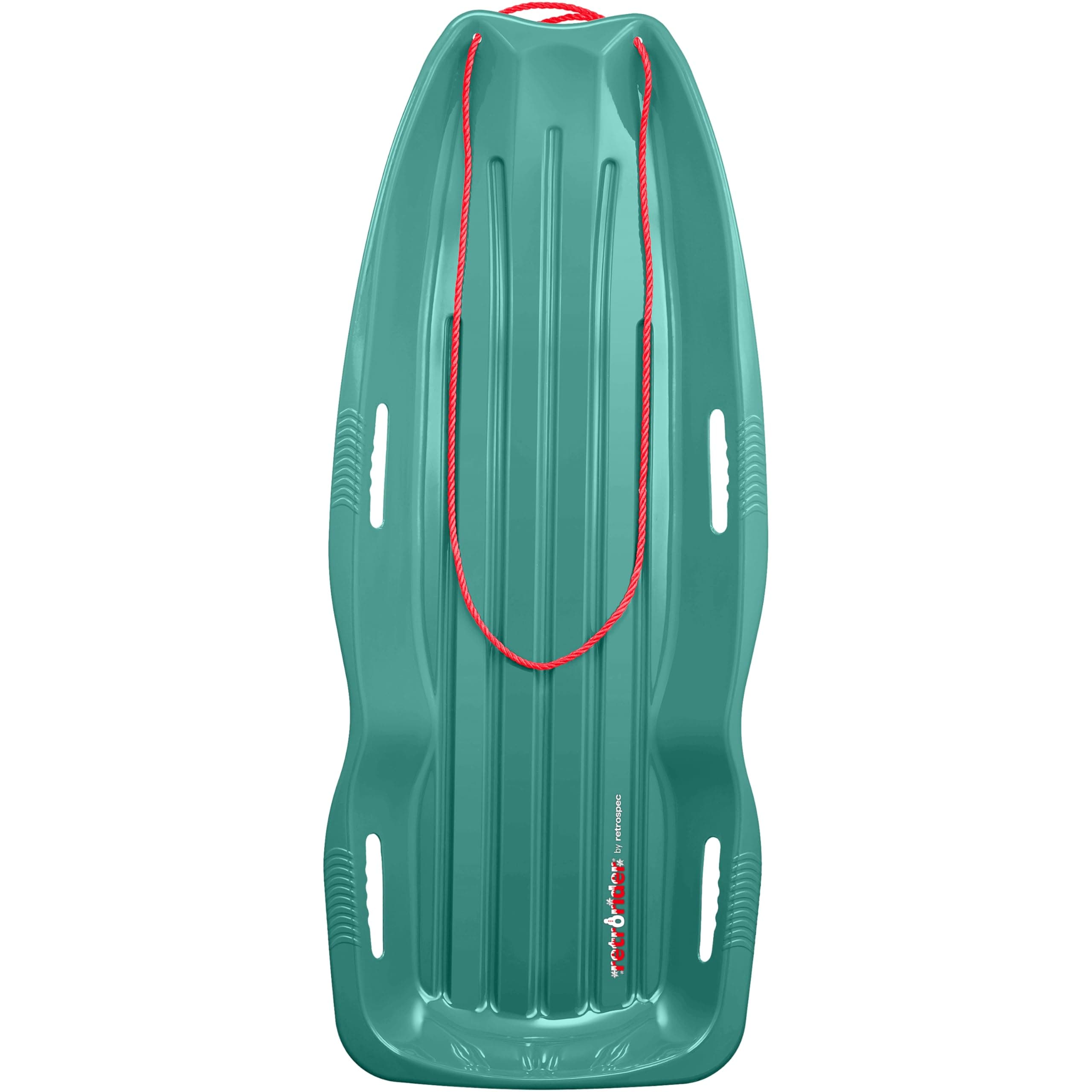 Retrospec Retrorider Plastic Snow Sled for Kids and Adults - Toboggan Style with Pull Rope, Cold-Resistant Construction & Hard Bottom for Fast Downhill Rides