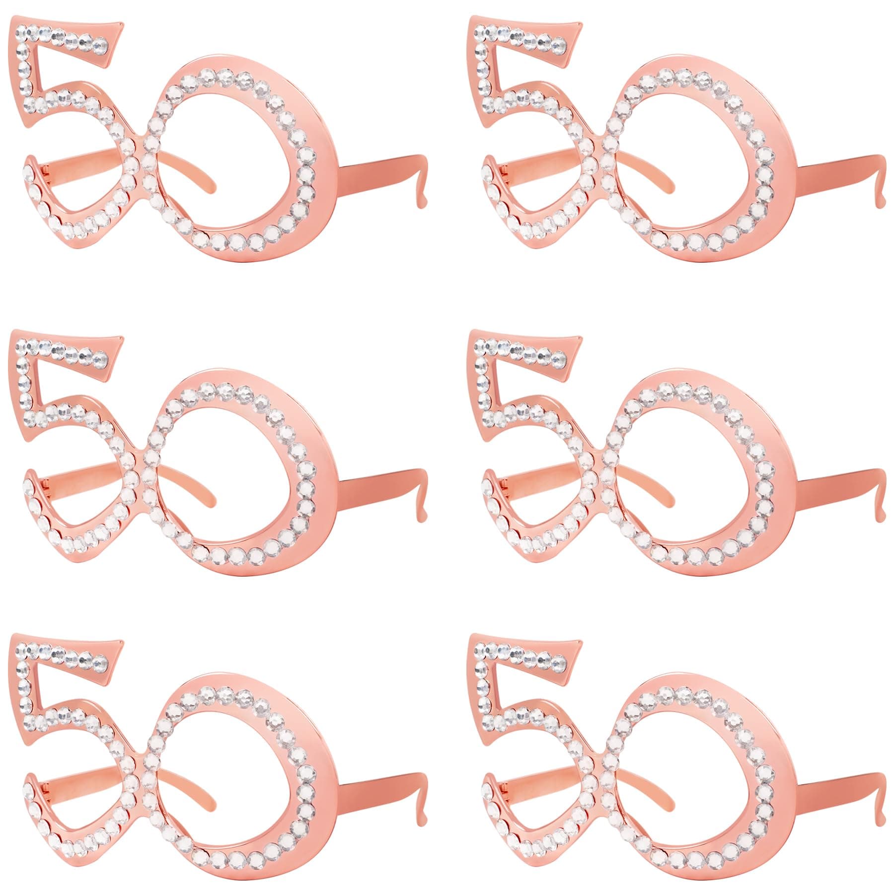 Pagather 50th Birthday Glasses - 6 Pairs Rose Gold 50 Years Old Glasses with Rhinestones, Funny Plastic Costume Photo Booth Prop