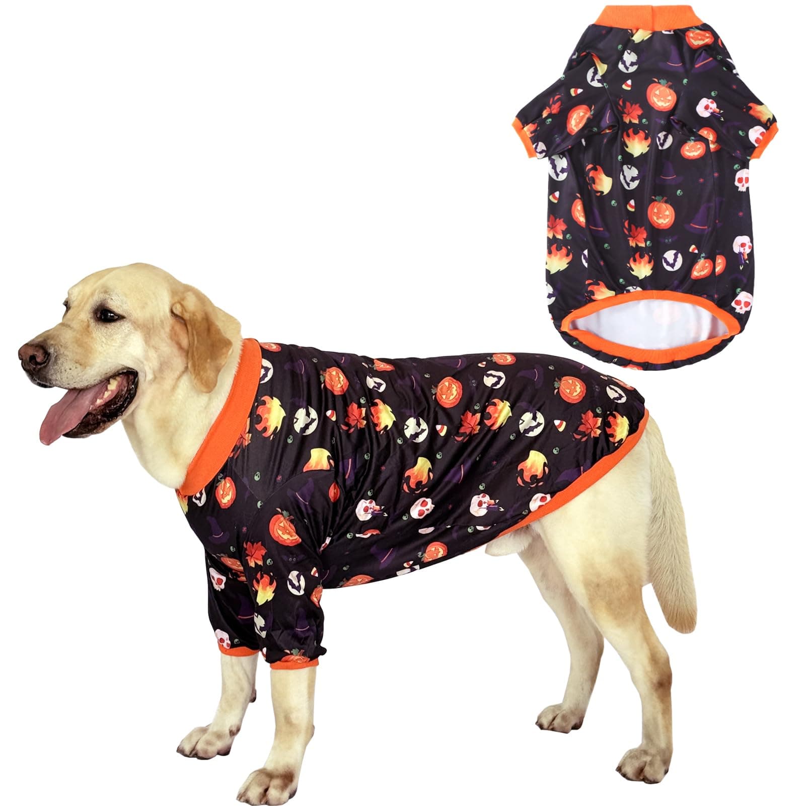 PriPre Dog T Shirts with Orange Pumpkin Head Printed Pet Shirt Softable Pajamas for Large Dogs,Pumpkin Head XL