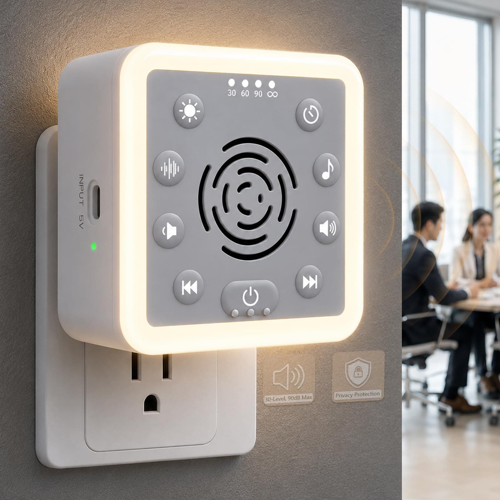Office Privacy & Noise Canceling White Noise Machine: 90dB 30-Level Volume