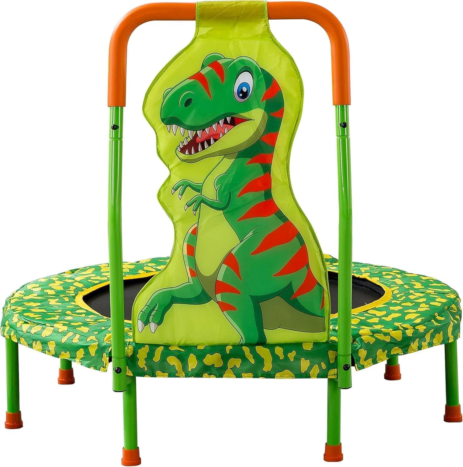 MELAABUU Green Dinosaur 36 inch Mini Trampoline for Kids with Super Safe No-Gap Cover, 3ft Toddler Trampoline with Foamed Handle Bar for Indoor and Outdoor, Jumping Toy for Kids