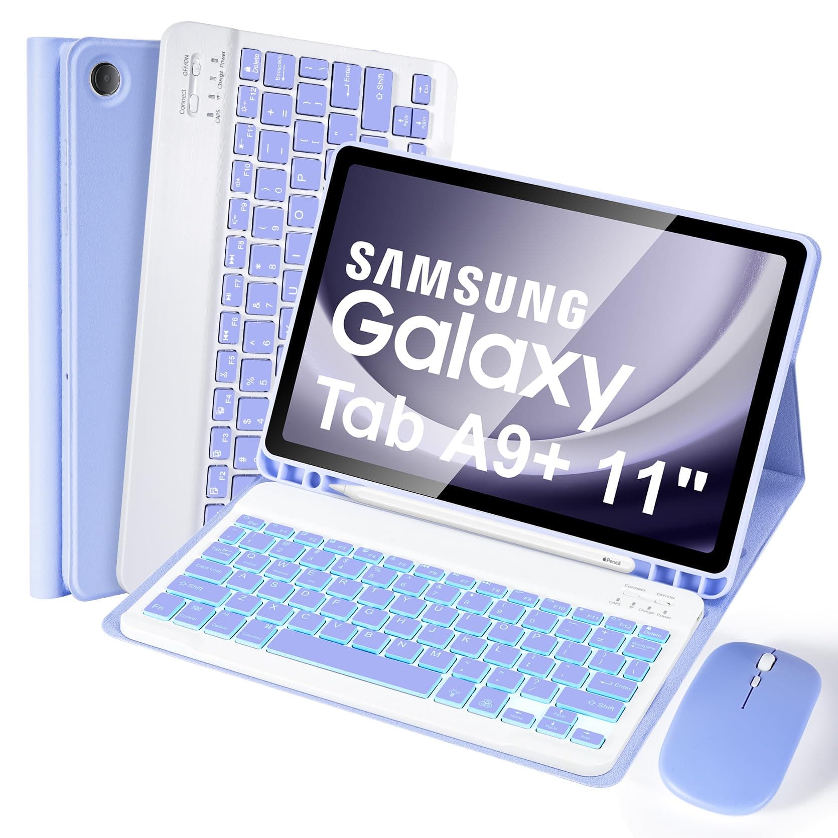 SOPPY Backlit Keyboard Case with Mouse for Samsung Galaxy Tab A11+/Plus 2025, A9+/Plus 5G 2023 11", 7-Color Backlight, Slim Cover with Detachable Wireless Keyboard for Tab A11 + A9 +, Purple