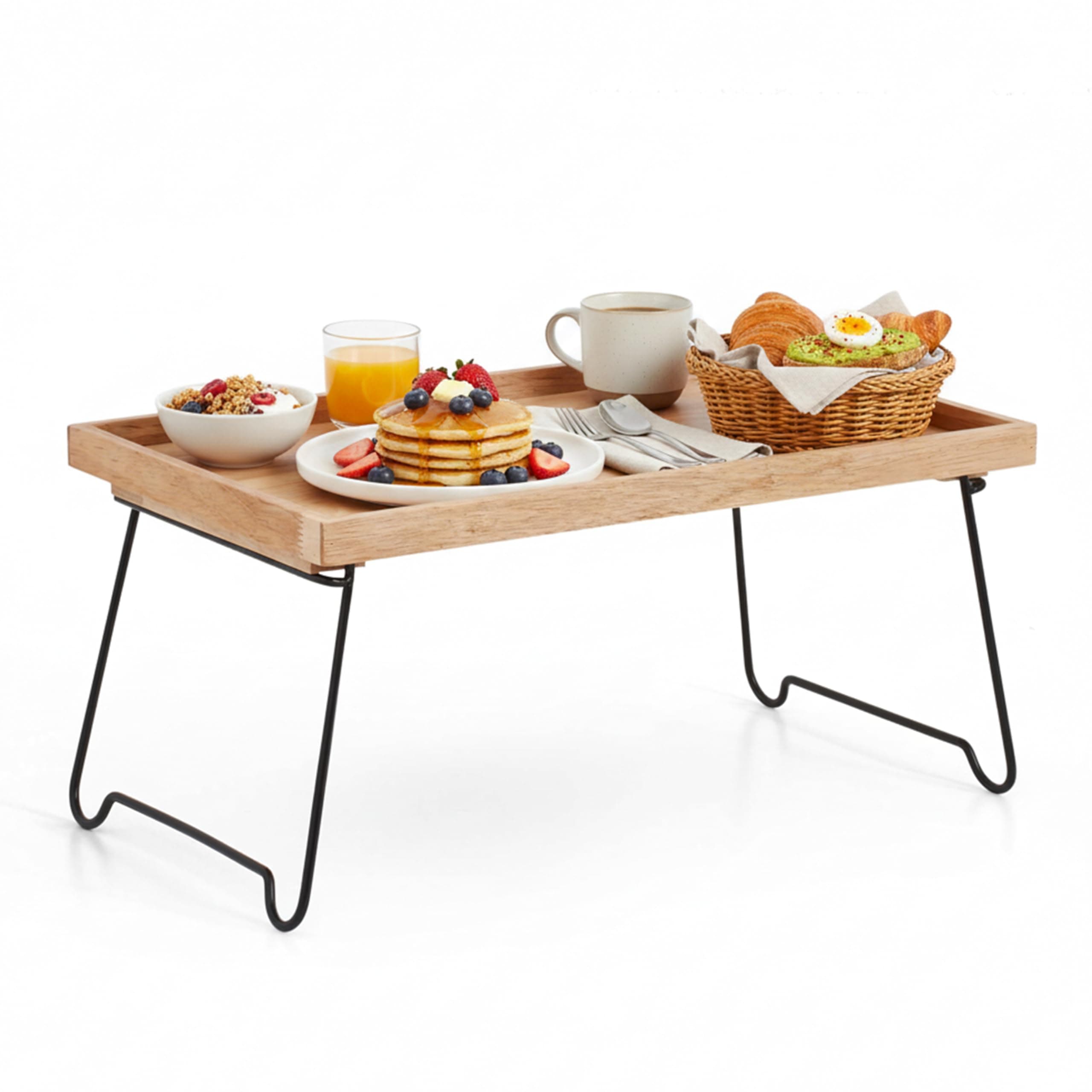 Libken Rubberwood Serving Tray with Foldable Legs – Minimal Scandinavian Design Bed Tray Table – Elegant Wooden Breakfast in Bed Tray, Food Serving Tray for Eating, Snacks, Reading & Laptop Use