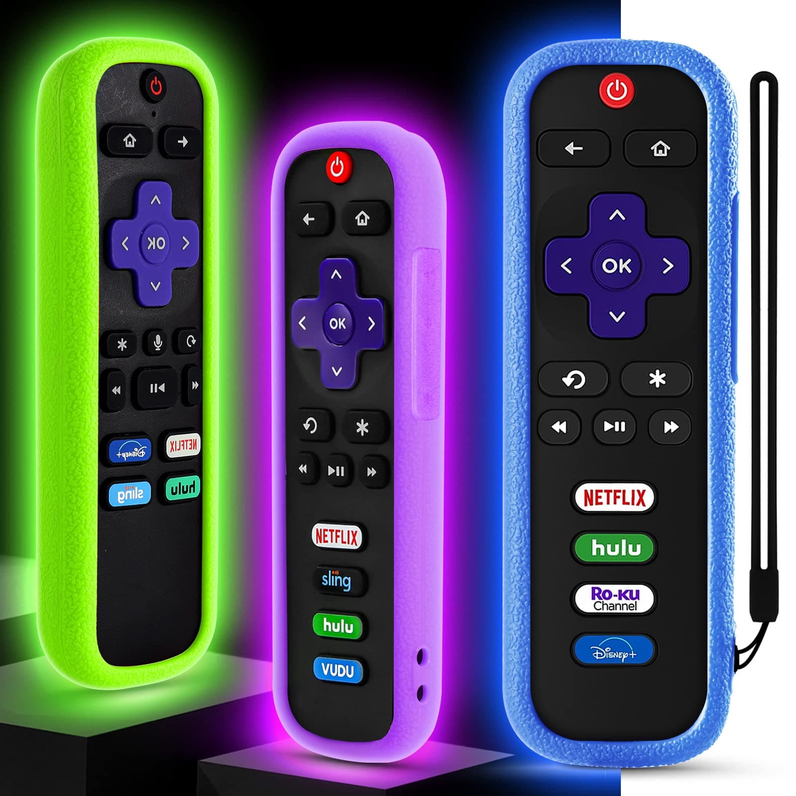 Wevove 3 PCS Remote Cover for Roku, Remote case Compatible with TCL Roku Smart TV Steaming Stick Remote, Glow in The Dark