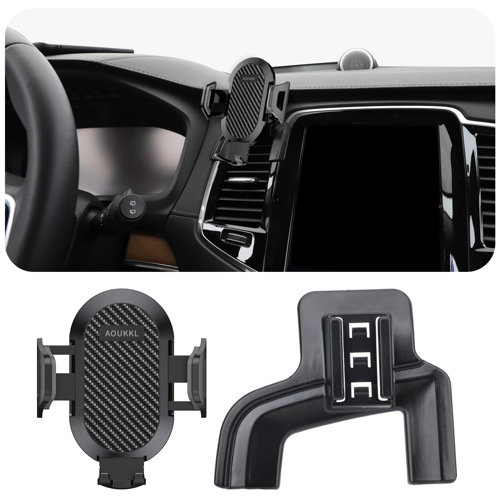 AOUKKL Car Phone Holder Fits for Volvo XC90 2016-2024 and XC90 Hybrid 2016-2024 Accessories,Thick Cases Friendly,Cell Phone Mount for 4-7 in Phones,360 Degree Rotation,Easy to Install