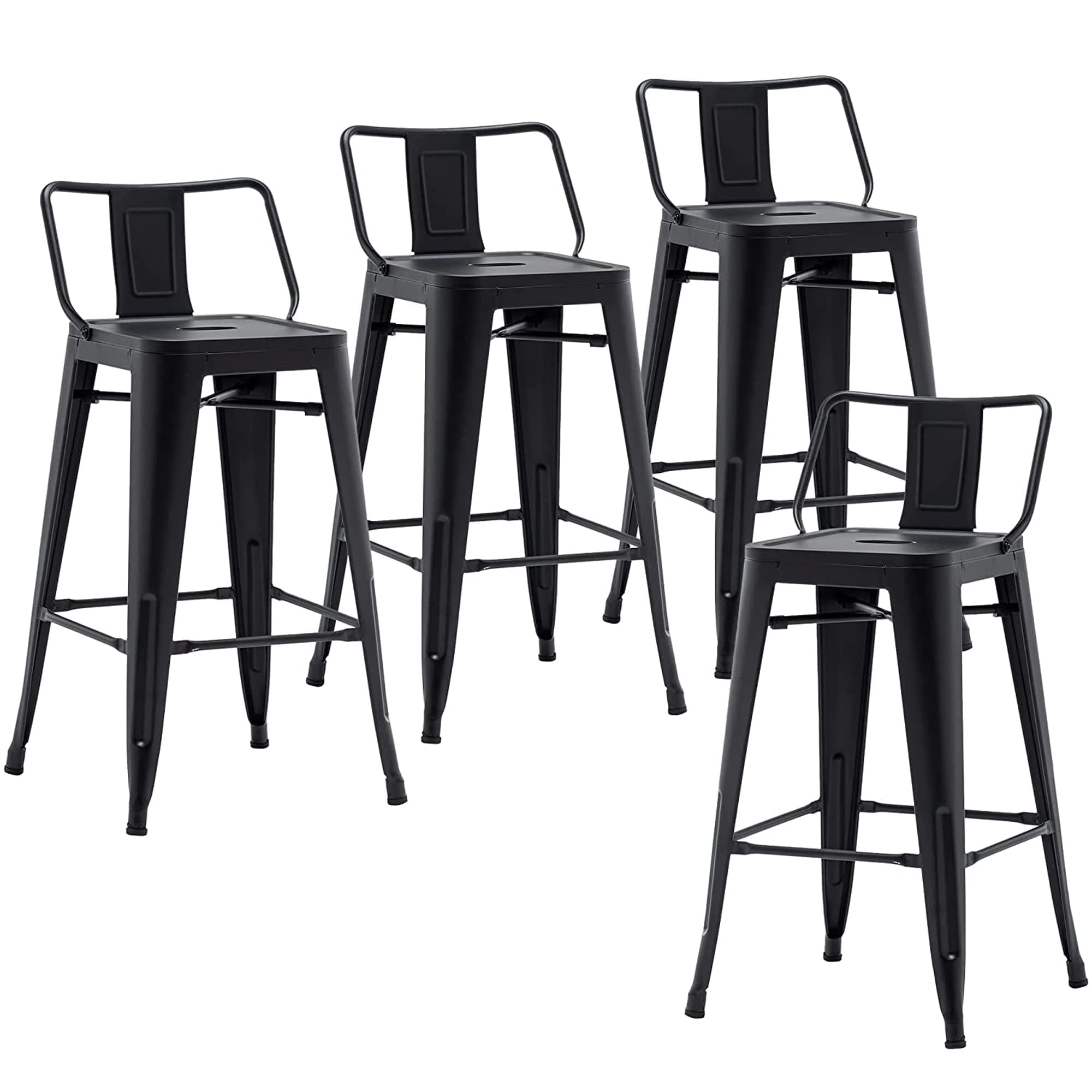 Changjie Furniture Pack of 4 Low Back Gunmetal Counter Bar Stool Indoor-Outdoor Bistro Cafe Bar Stools(30 inch, Low Back Matte Black)