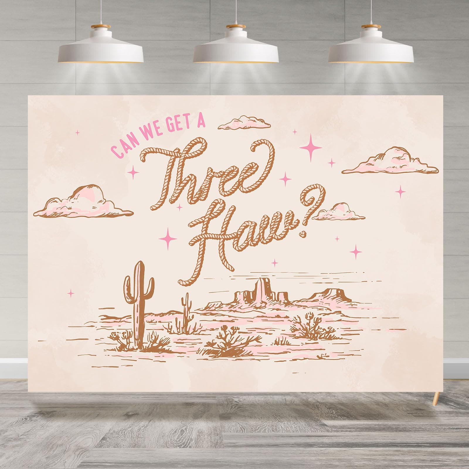 Rsuuinu 3rd Birthday Backdrop for Girls Can We Get A Three Haw Western Rodeo Cactus Photography Background Third Birthday Party Decoration Supplies Cake Table Banner Photo Booth Studio Props 7x5ft