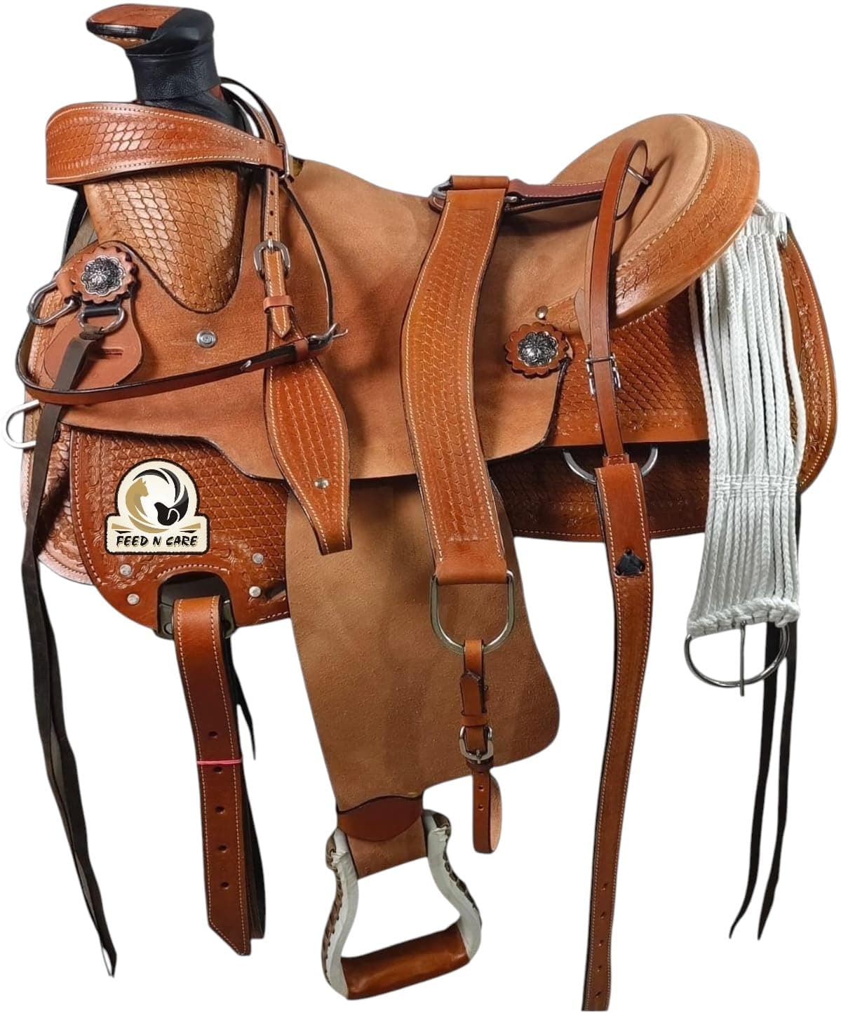 FEED N CARE Premium Leather Western Horse Saddle Wade Tree Ranch Roping Work Saddle Available in 10" to 18" Inch (17" Inch)