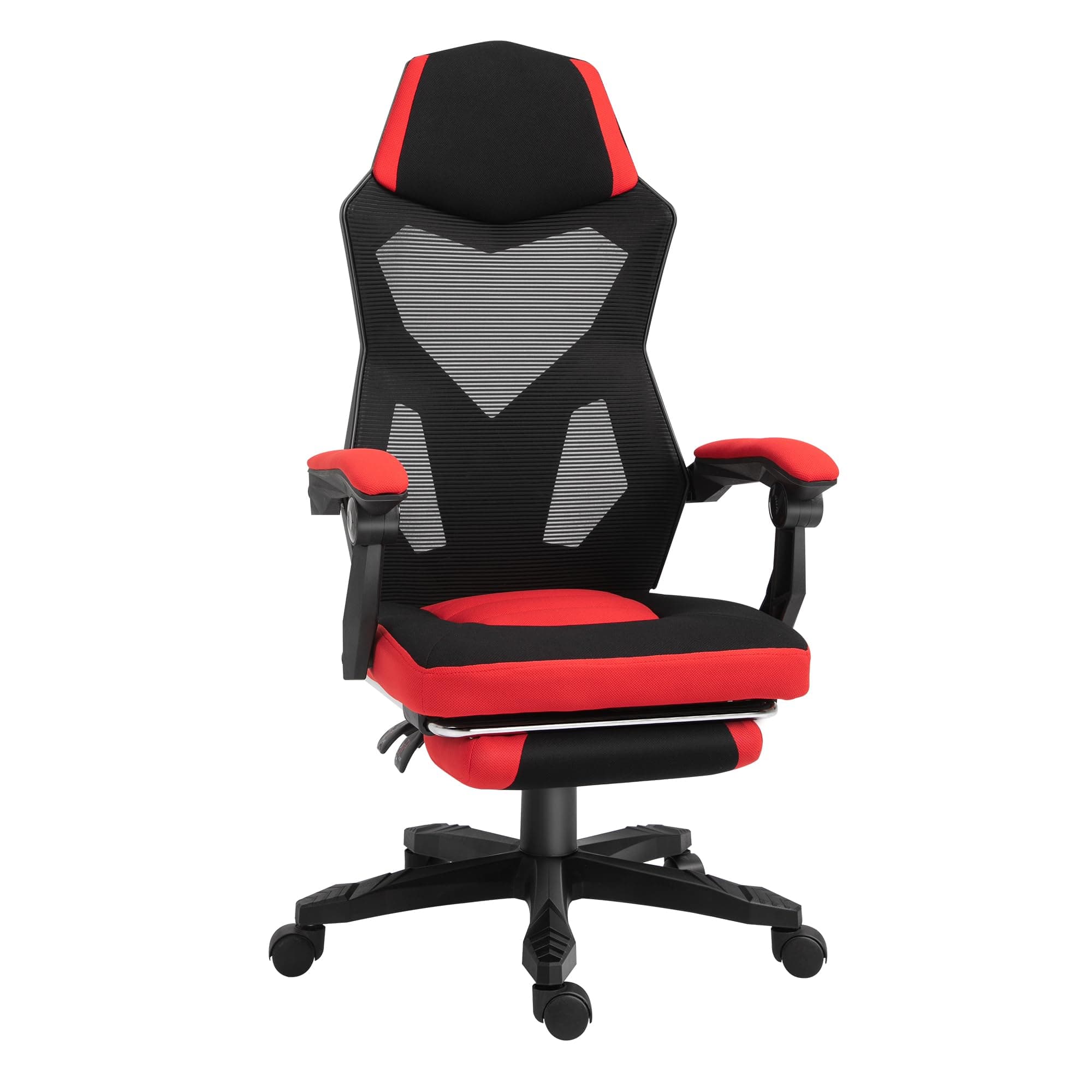 Vinsetto Silla Gaming Giratoria de Malla con Reposapiés Retráctil Rojo