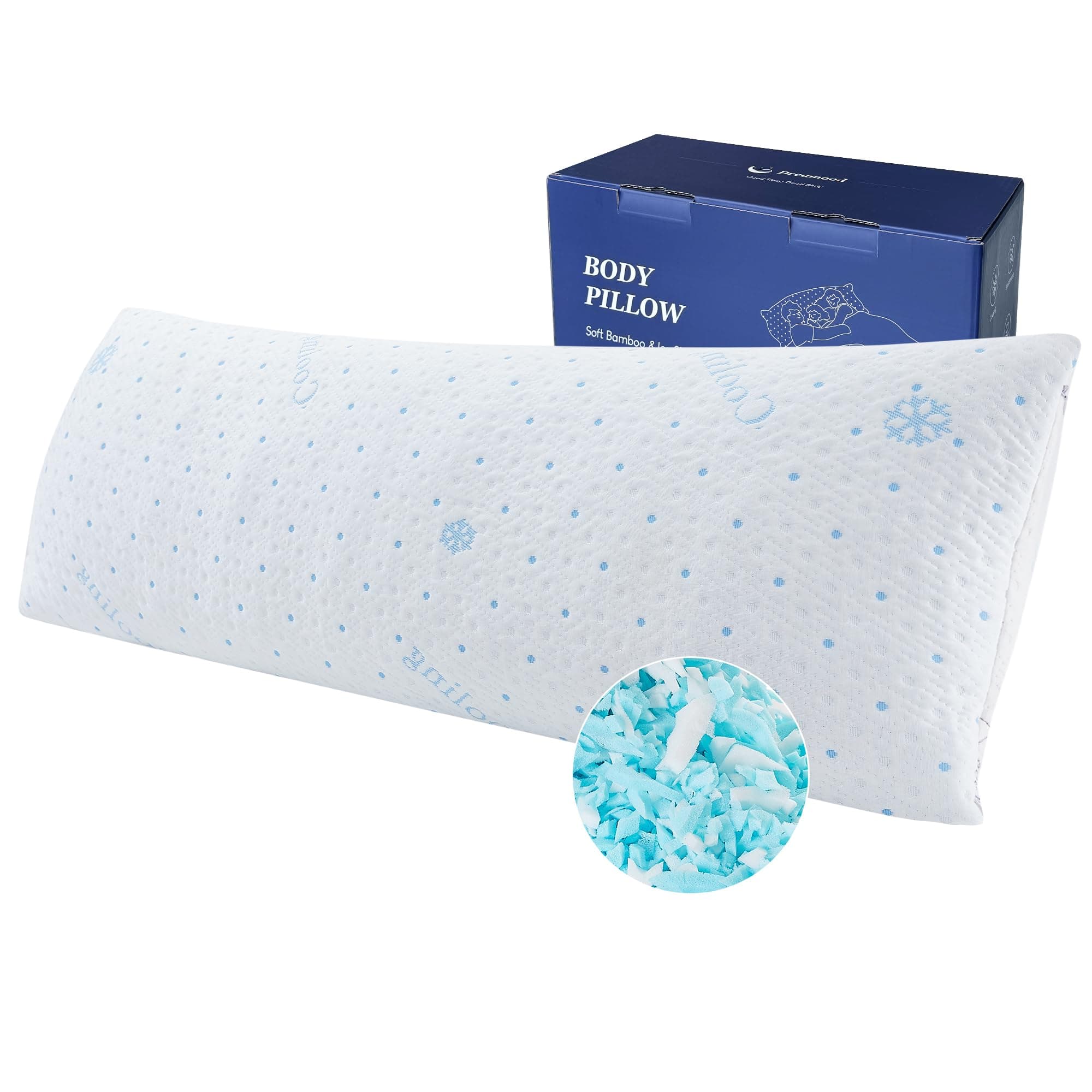 Cooling Shredded Memory Foam Body Pillows with Pillowcase for Adults Sleeping Full Long Pillow with Bamboo Fiber Cover Body Pillow with Zippered Washable Cover 20x54 Inch Bed Pillow for Side Sleeper
