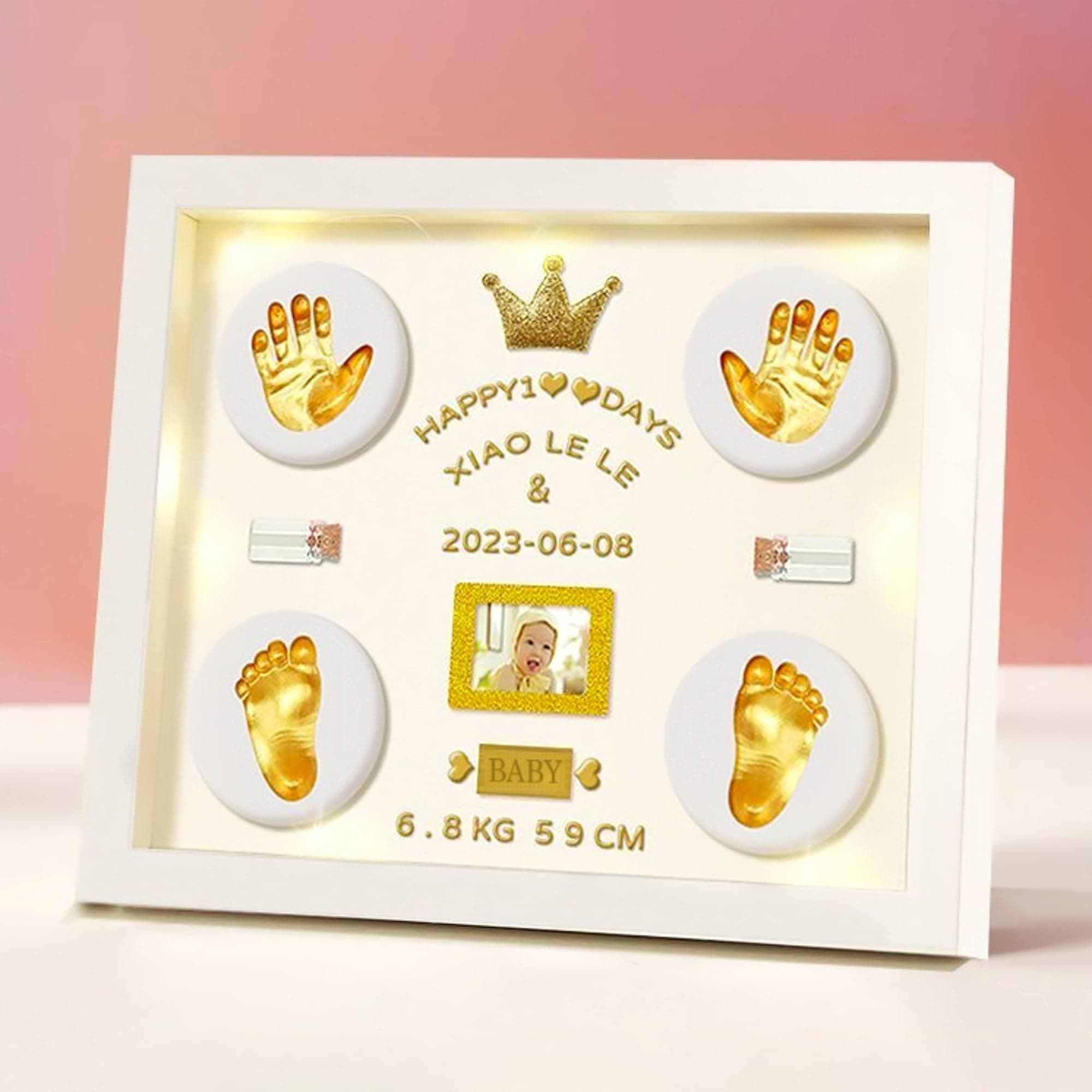 MCstars Children's Handprint Photo Frame Newborn Birth Memorial Gift Handprints Footprints Keepsake Box New Mom Hospital Package New Baby Birthday Memorial Photo Frame