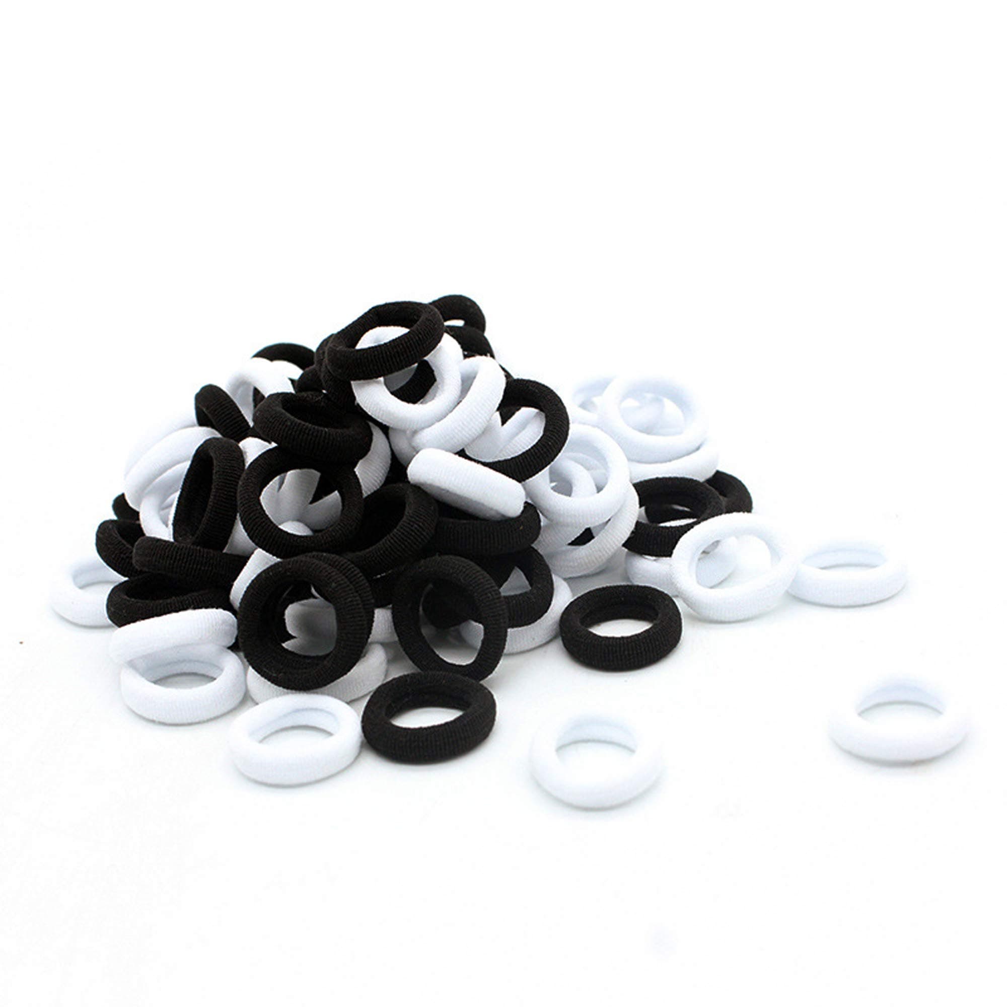 100 Pcs Baby Girls Hair Ties - Small Size Elastic Hair Ties for Baby Girls Infants Toddlers Multicolor Hair Bands Elastic Ponytail Holder (White Black)