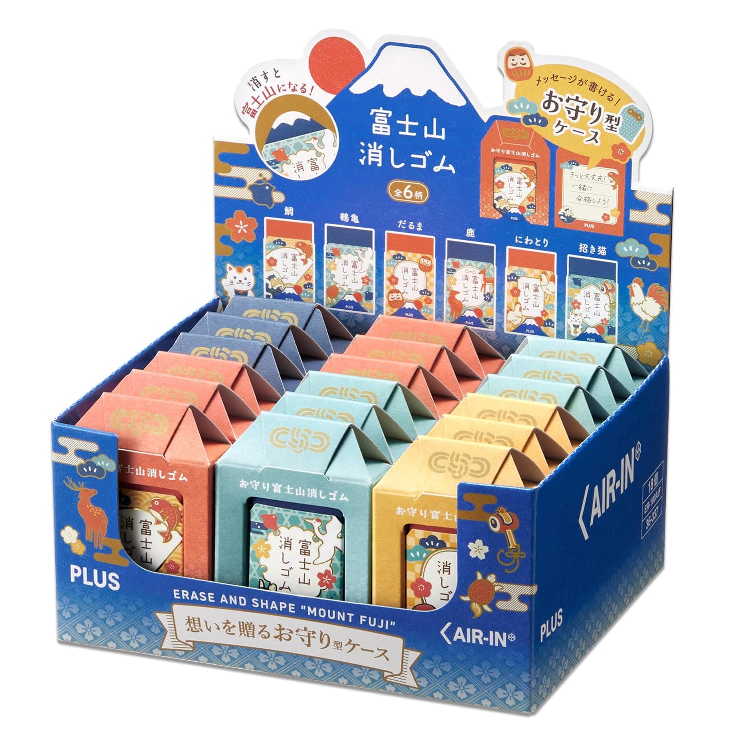 Plus ER-100AF Eraser Airin Mt. Fuji Eraser Amulet 25 Cheer for Student Enthusiasts, Sea Bream, Turtle, Deer, Chicken Turtle, Maneki Cat ER-100AF 36-337 x 18