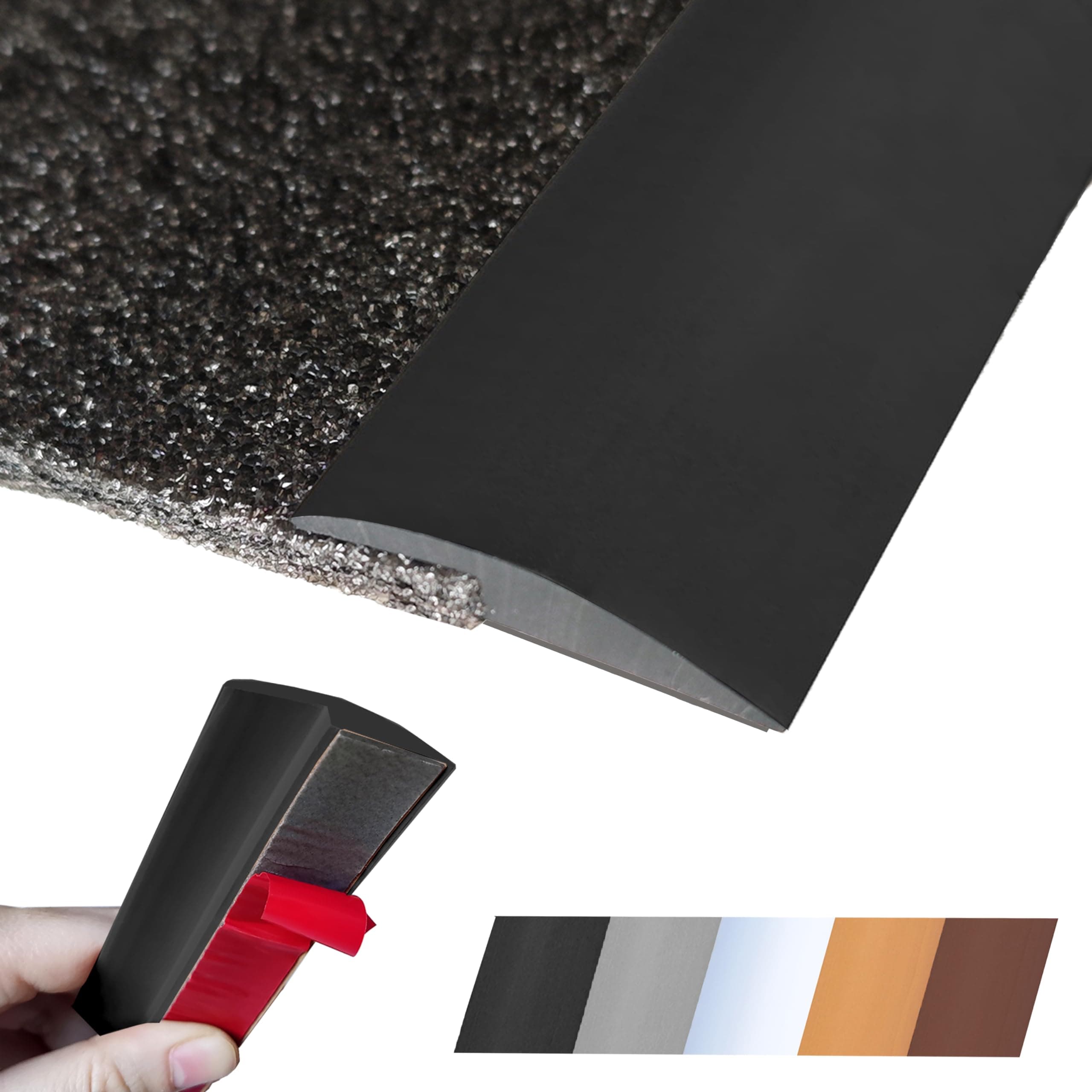 Floor Transition Strip Self Adhesive Carpet Wood Tile Vinyl Flooring Laminate Transition Cover Edge Trim Gap Doorway Threshold for Uneven Floors Heights Within 5 mm (Black, 100cm (40")