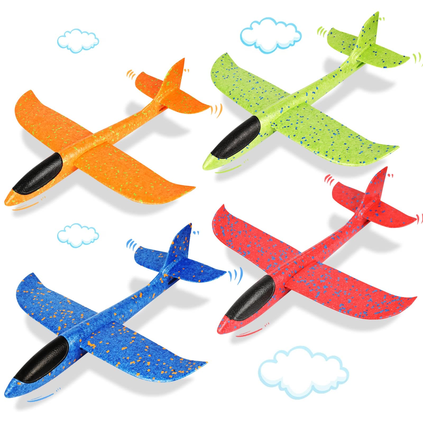 VCOSTORE 4 Pcs Foam Airplanes Toy, 17.5" Glider Plane, EPP Throwing Styrofoam Plane for Kids 4 5 6 7 8 9 10 11 12 Year Old Boys Girls with Outdoor Sport Play, 2 Flight Mode (Camouflage Color)