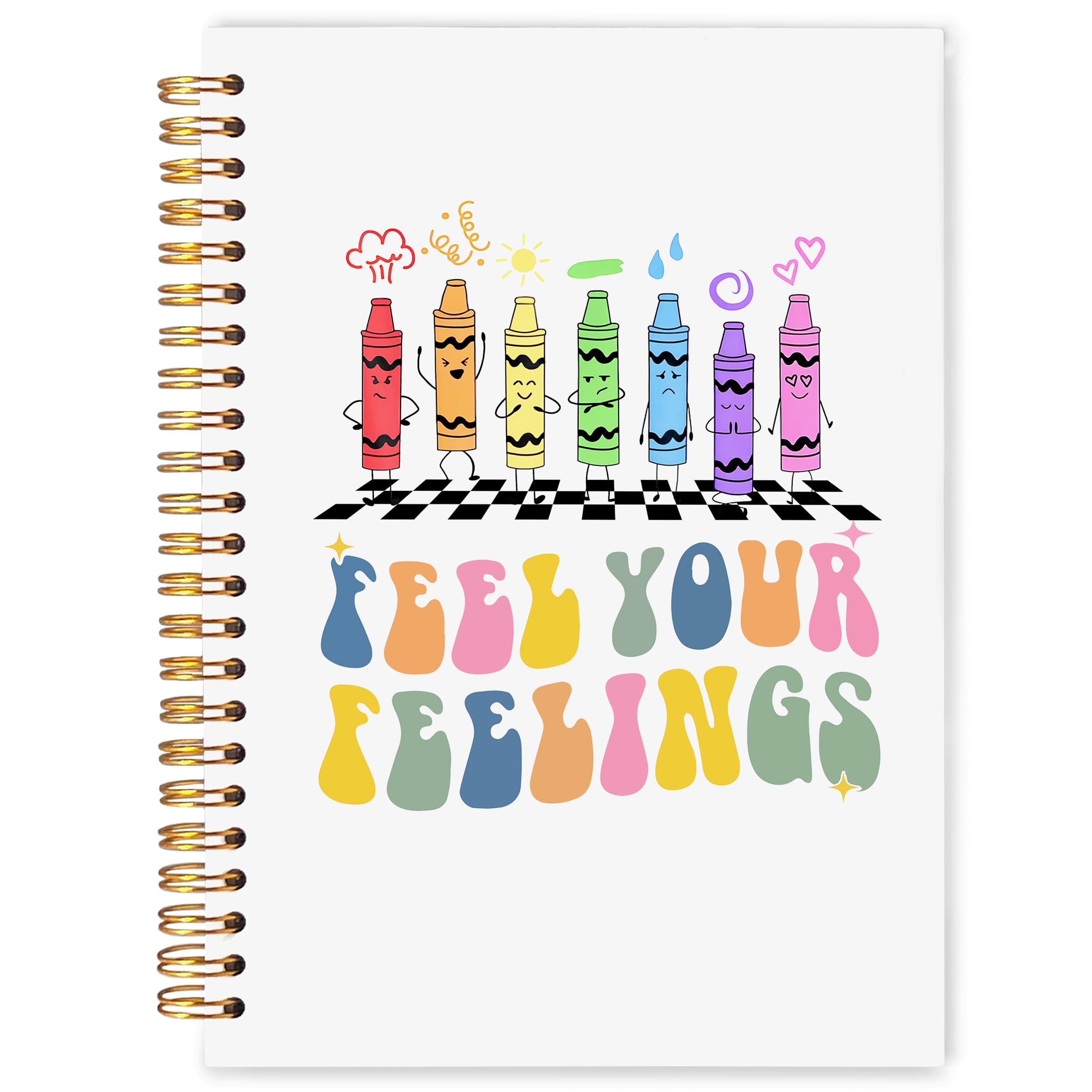 WARDOS Feel Your Feelings Mental Health Notebook Journal 5.5x8.3, Colorful Crayon Emotions Therapy Journaling Notebook for Women Teens, Guided Journal for Mental Health, Psychology Gifts