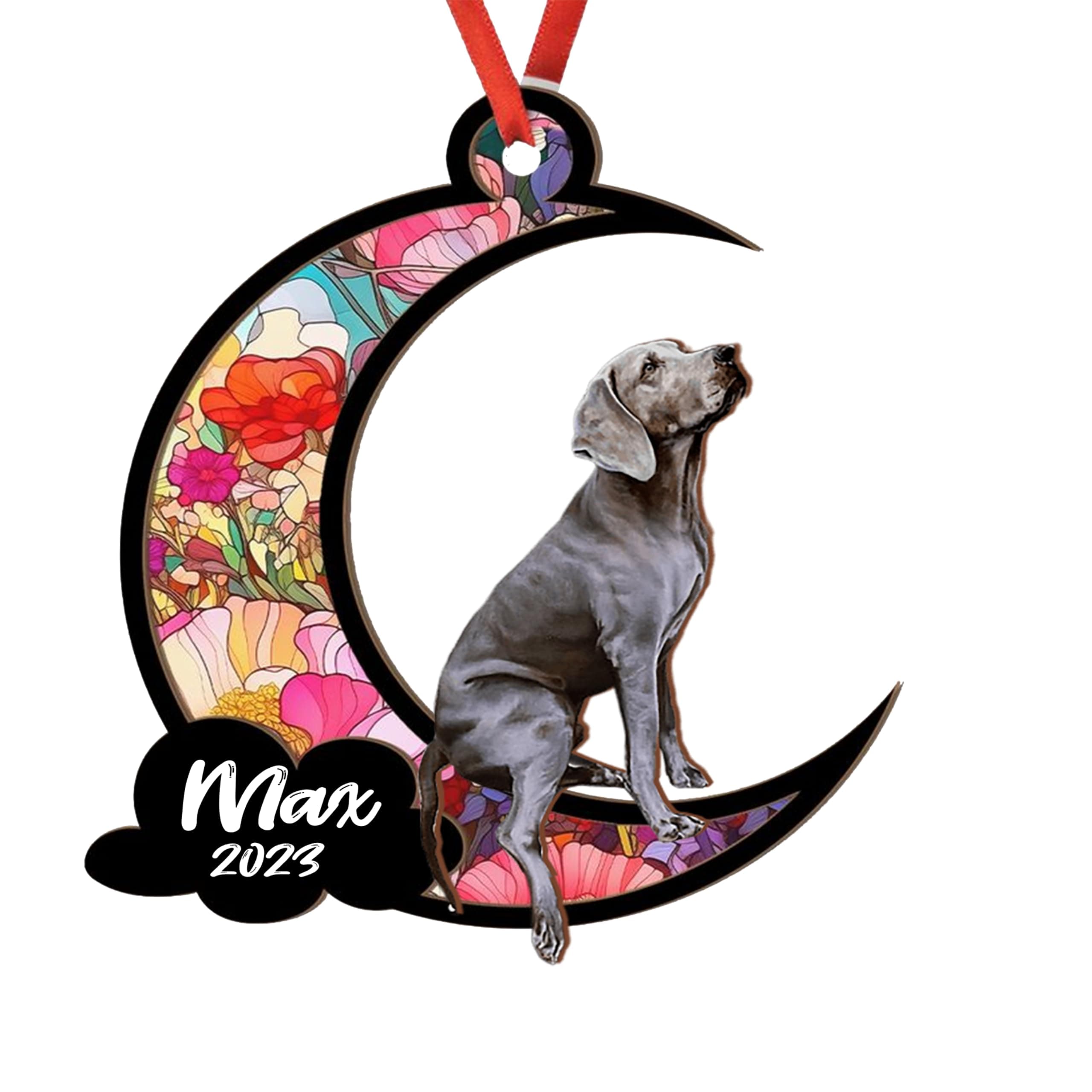 Personalized Weimaraner Dog Memorial Suncatcher, Weimaraner Christmas Ornament with Name, Custom Dog Breeds, Pet Loss Stained Light Catcher, Gifts for Dog Lovers Loss of Dog Sympathy Gift