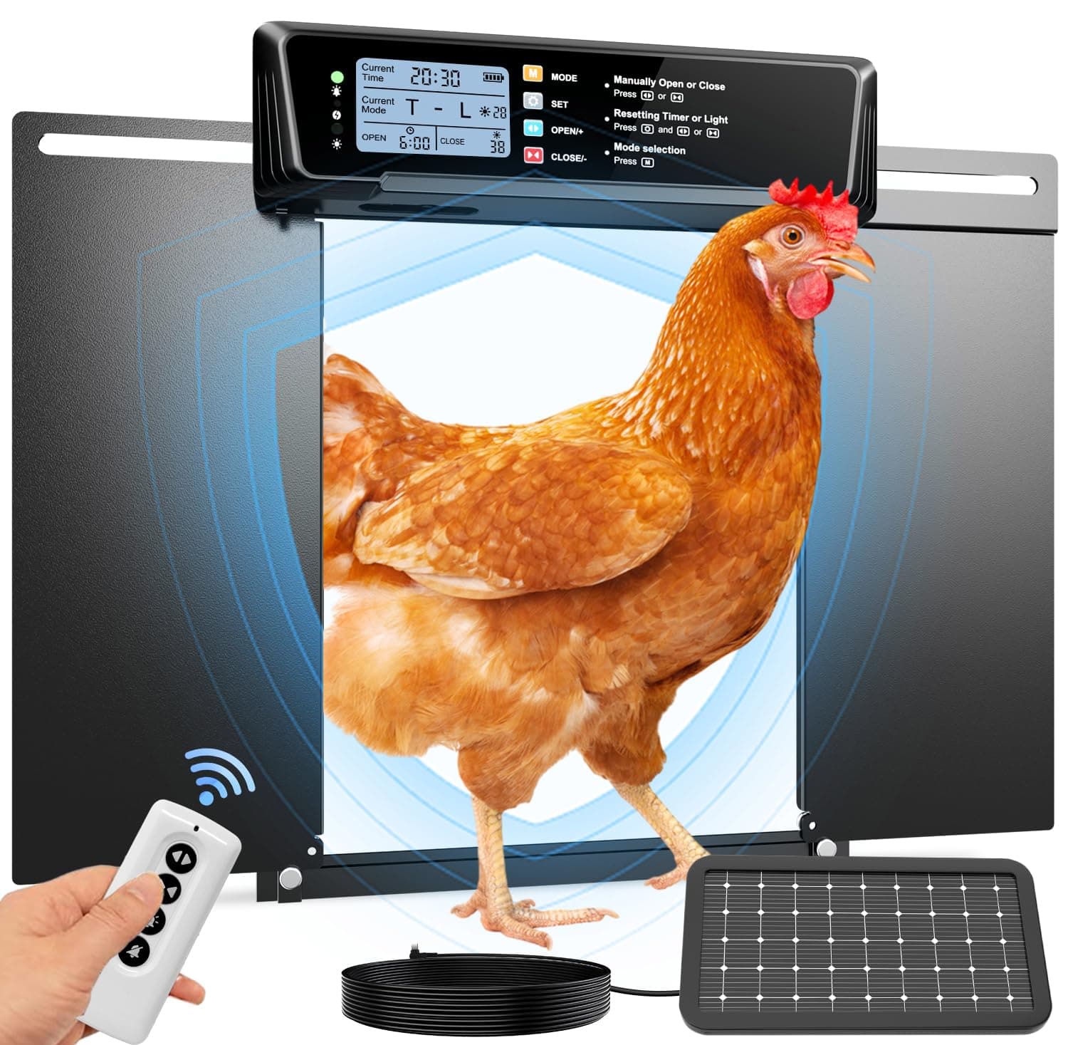JUJOJB Automatic Chicken Coop Door Solar Powered with Timer & Light Sensor