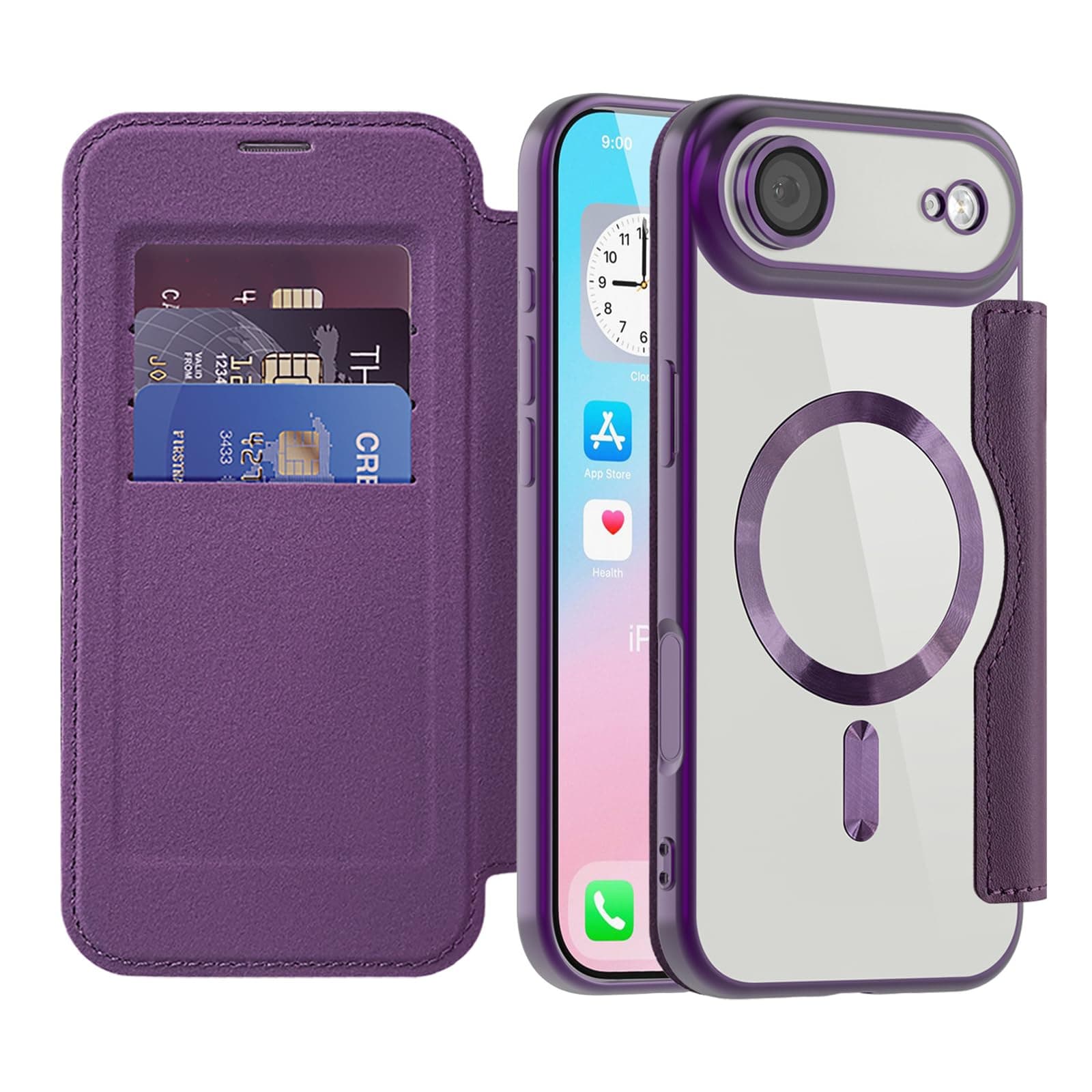 LEMAXELERS for iPhone 17 Air Flip Wallet Case with Card Holder Purple WD
