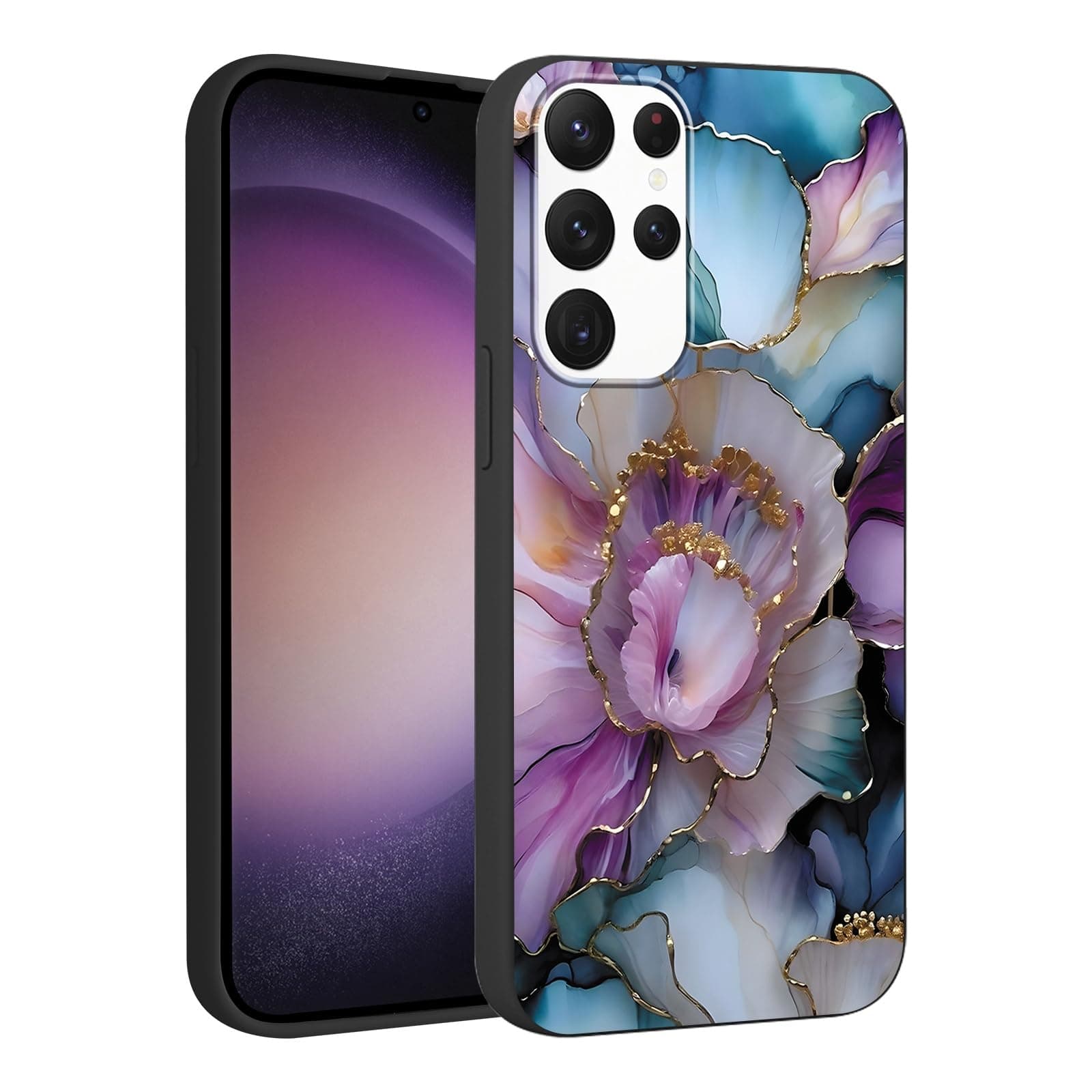 RUMDEY Black Print Phone Case for Samsung Galaxy S23 5G 6.1", Cute Aesthetic Pattern Design Funda with TPU Slim Liquid Silicone Shockproof Protection Soft Cover for Women Girls,Pink Marble