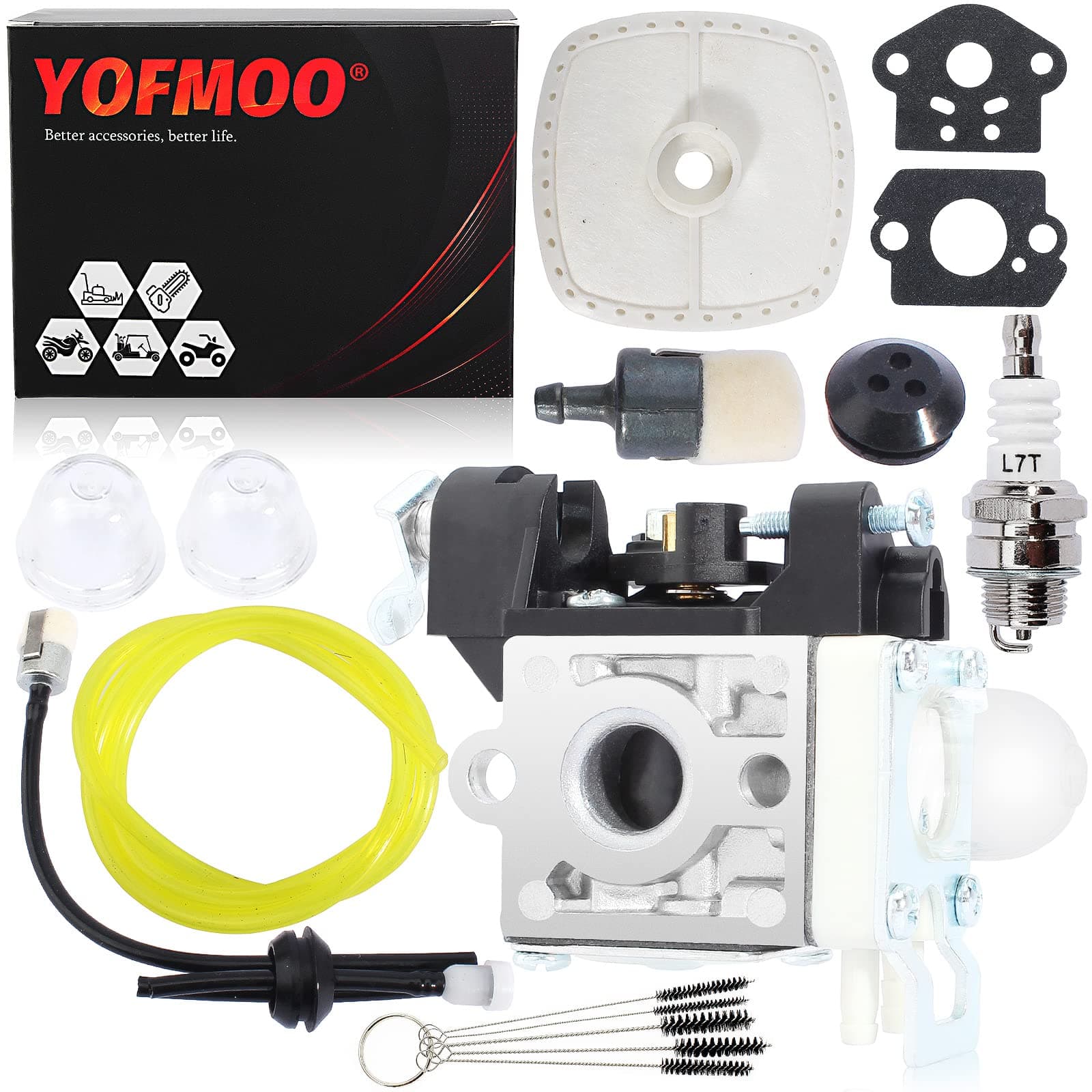 Yingshop Carburetor with Fuel Filter Maintenance Kit Spark Plug for Zama RB-K90 Echo PB-251 PB-255 PB-255LN ES-255 A021001591 A021001592 A021001593 Power Blowers
