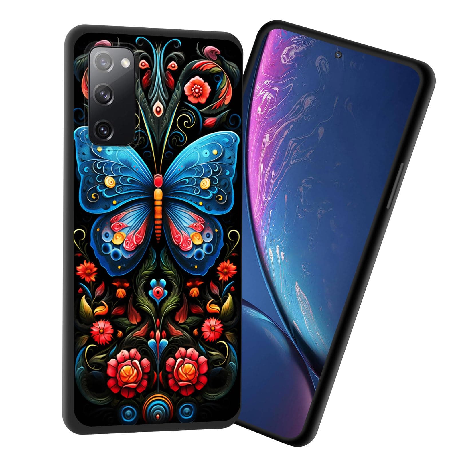 JHYYTUJTYP for Galaxy A02S Case,Premium Soft Silicone Slim Rubber Full Body Drop Protection Shockproof Cover Phone Case for Samsung Galaxy A02S,Butterfly Red Flower