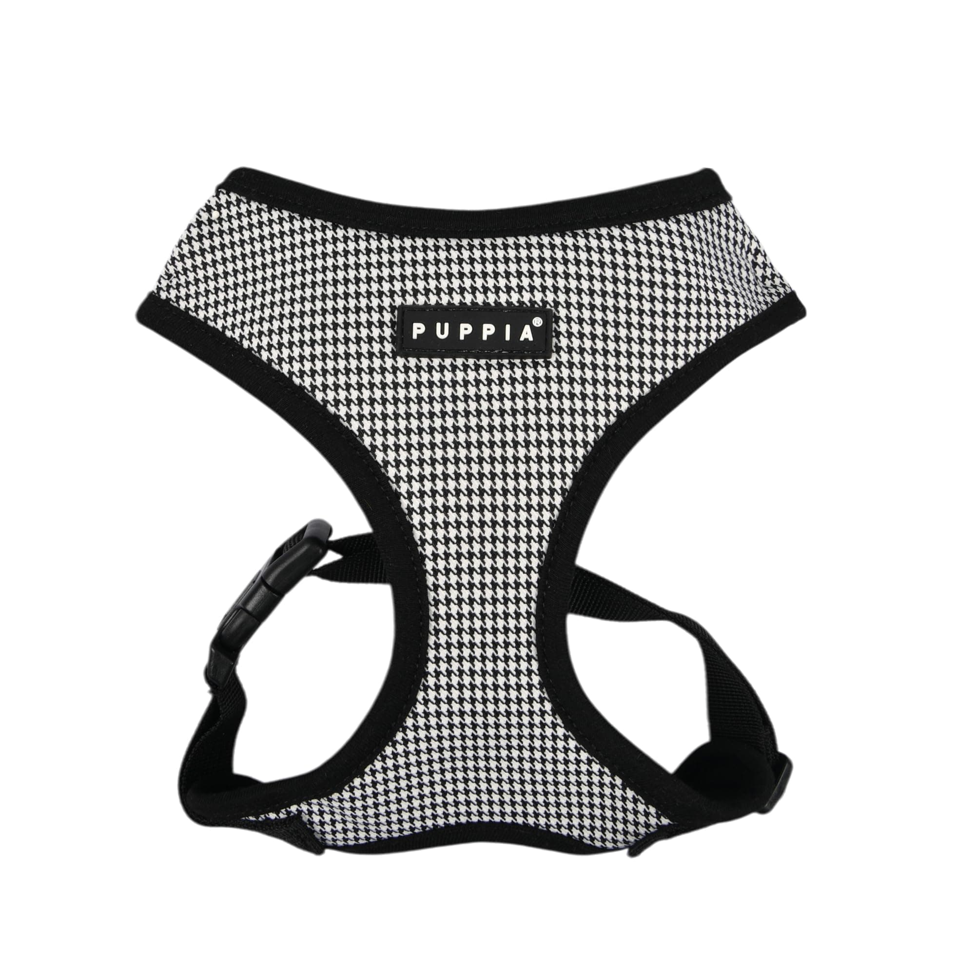 Puppia Amatus Dog Harness A (Over-The-Head) Fashionable Houndstooth Pattern Spring Summer Harness for Small and Medium Dogs, Black, Medium