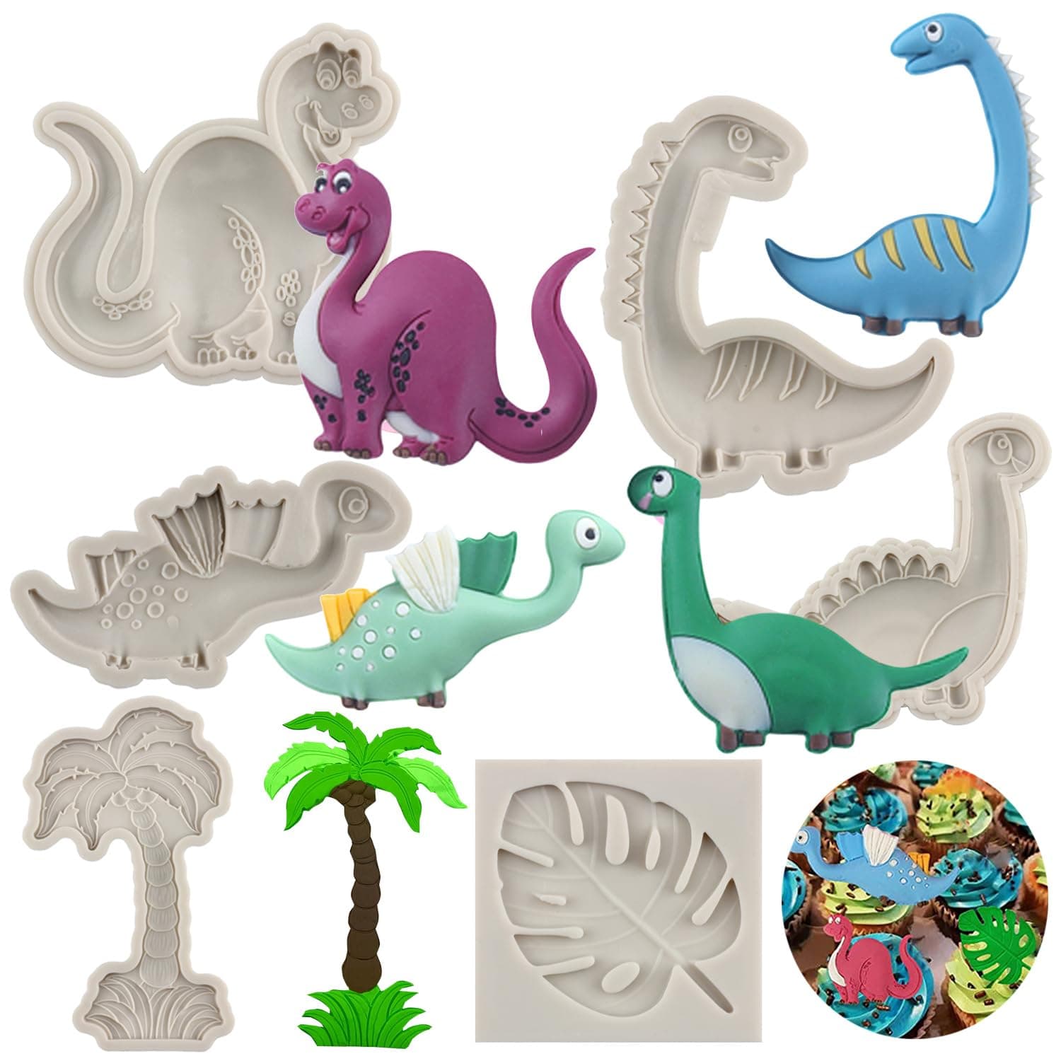 Sijiangmold Dinosaur Fondant Silicone Chocolate Molds Kid's Cartoon Dino Claws Clay Mold For Dinosaur Theme Party Cake Decorating Chocolate Candy Cupcake Topper Decorating Polymer Clay Set Of 6